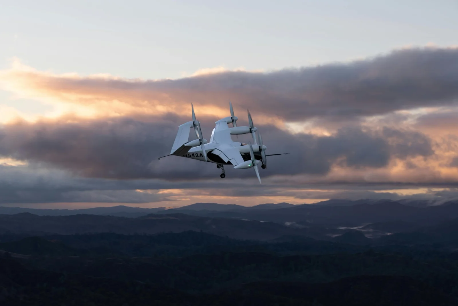 Joby’s all-electric prototype aircraft flies above the company’s Electric Flight Base near Big Sur, California.