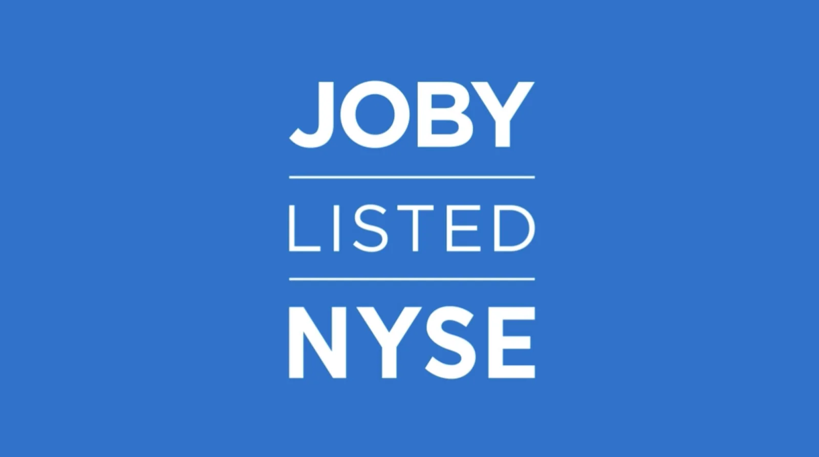 White Text on Joby Signature Blue Background. Joby listed on the NYSE as JOBY