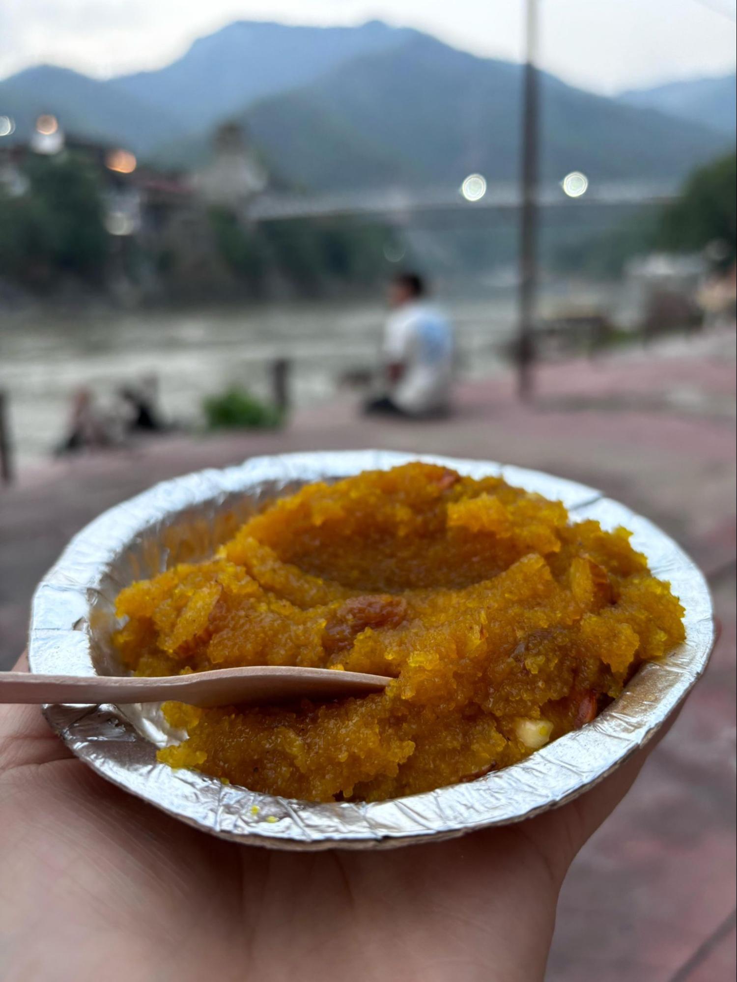 Halwa prasadam from the Vrindavan temple