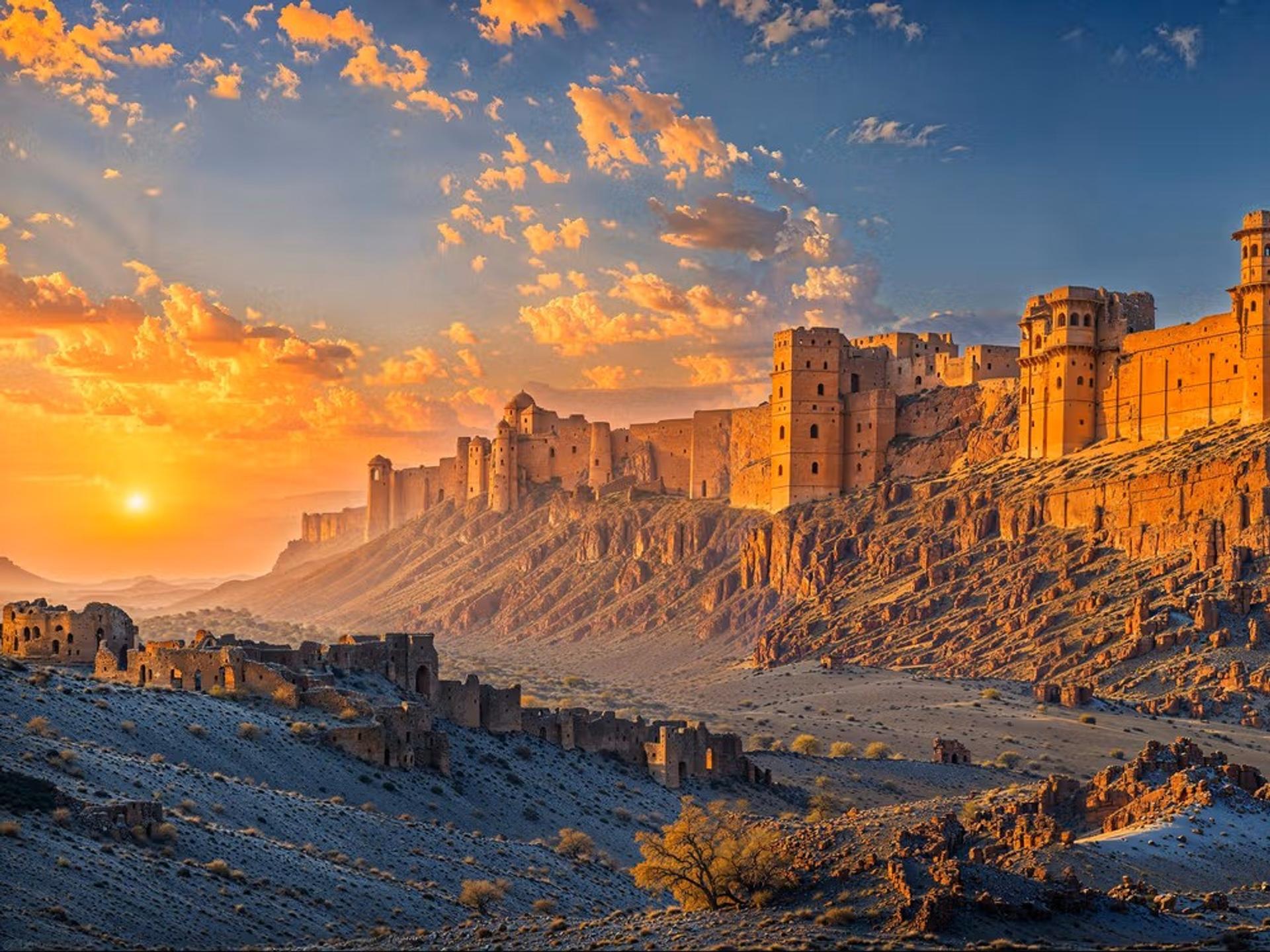 Castle in Rajasthan at sunset