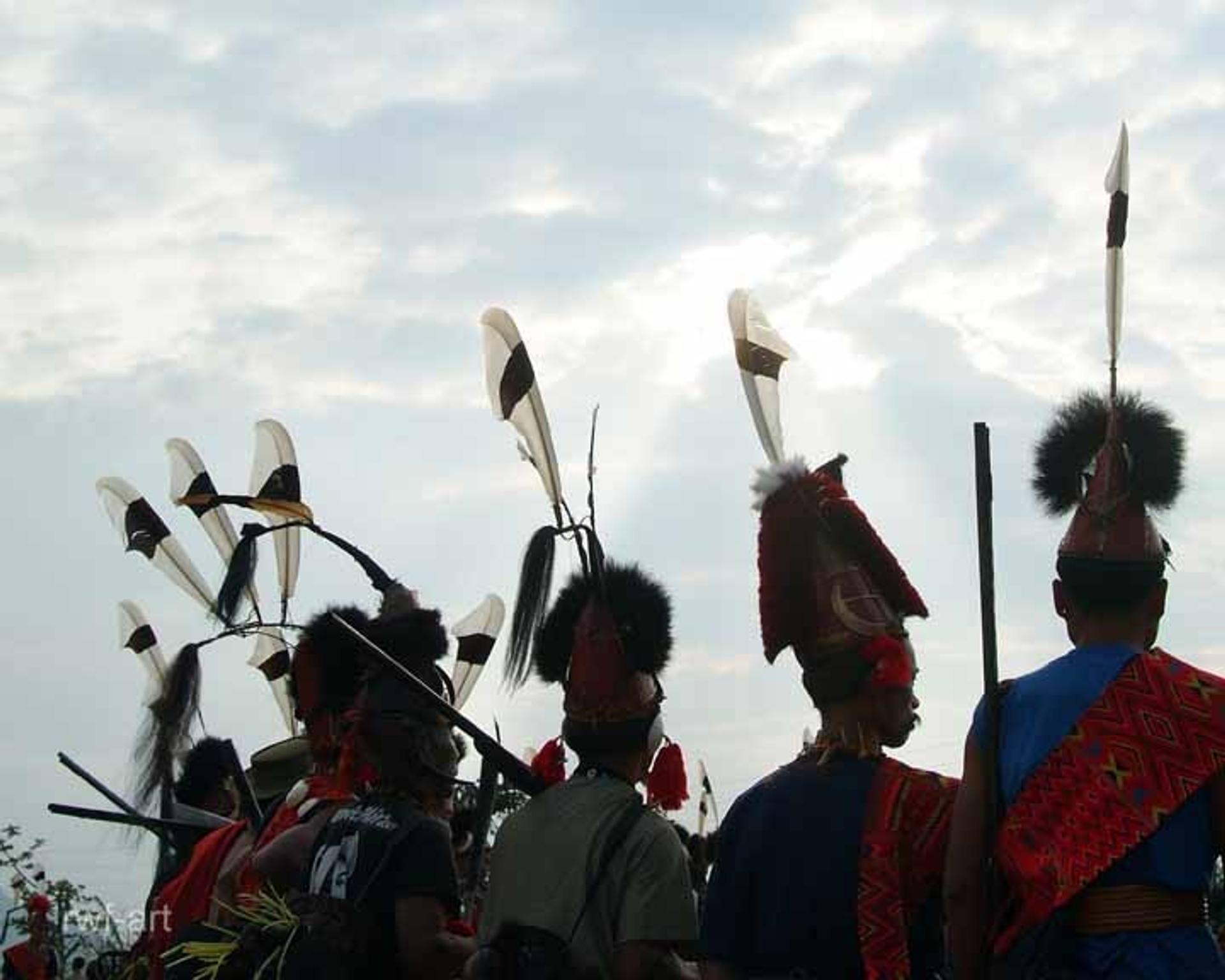 Warriors of the Konyak Tribe in their traditional attire