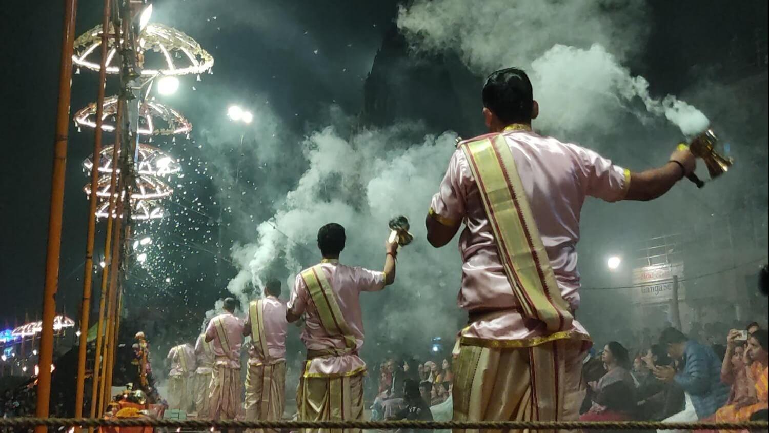 Ganga Aarti ritual at the Dashashwamedh Ghat that happens every evening