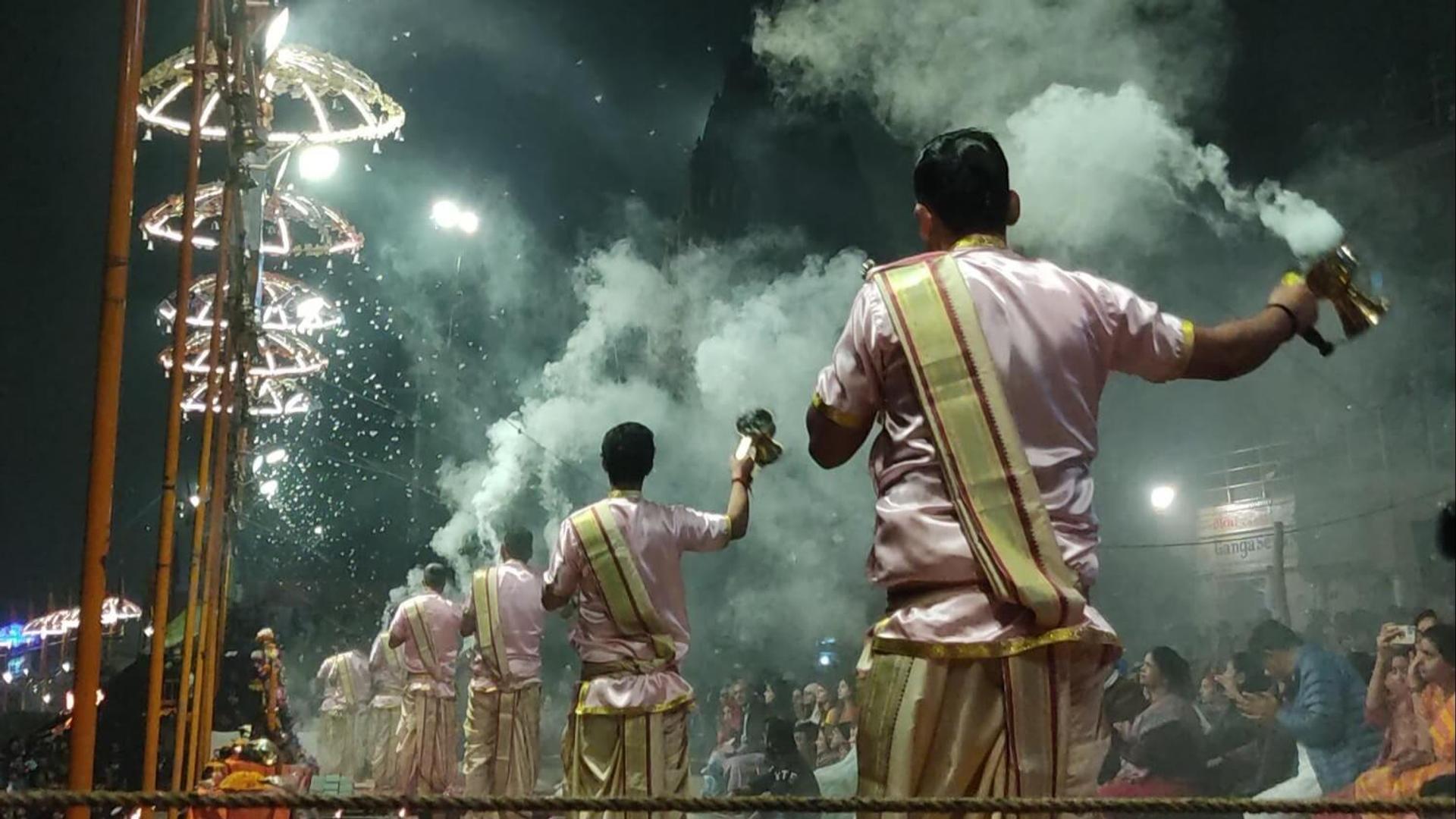 Ganga Aarti ritual at the Dashashwamedh Ghat that happens every evening