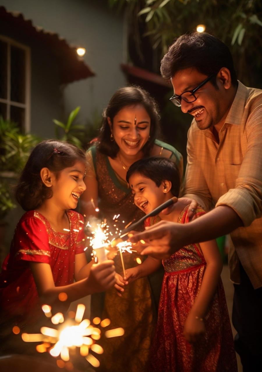 Festival celebration with the elders and children of the family in an Indian home