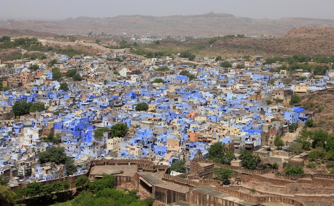 View of houses painted in beautiful blue