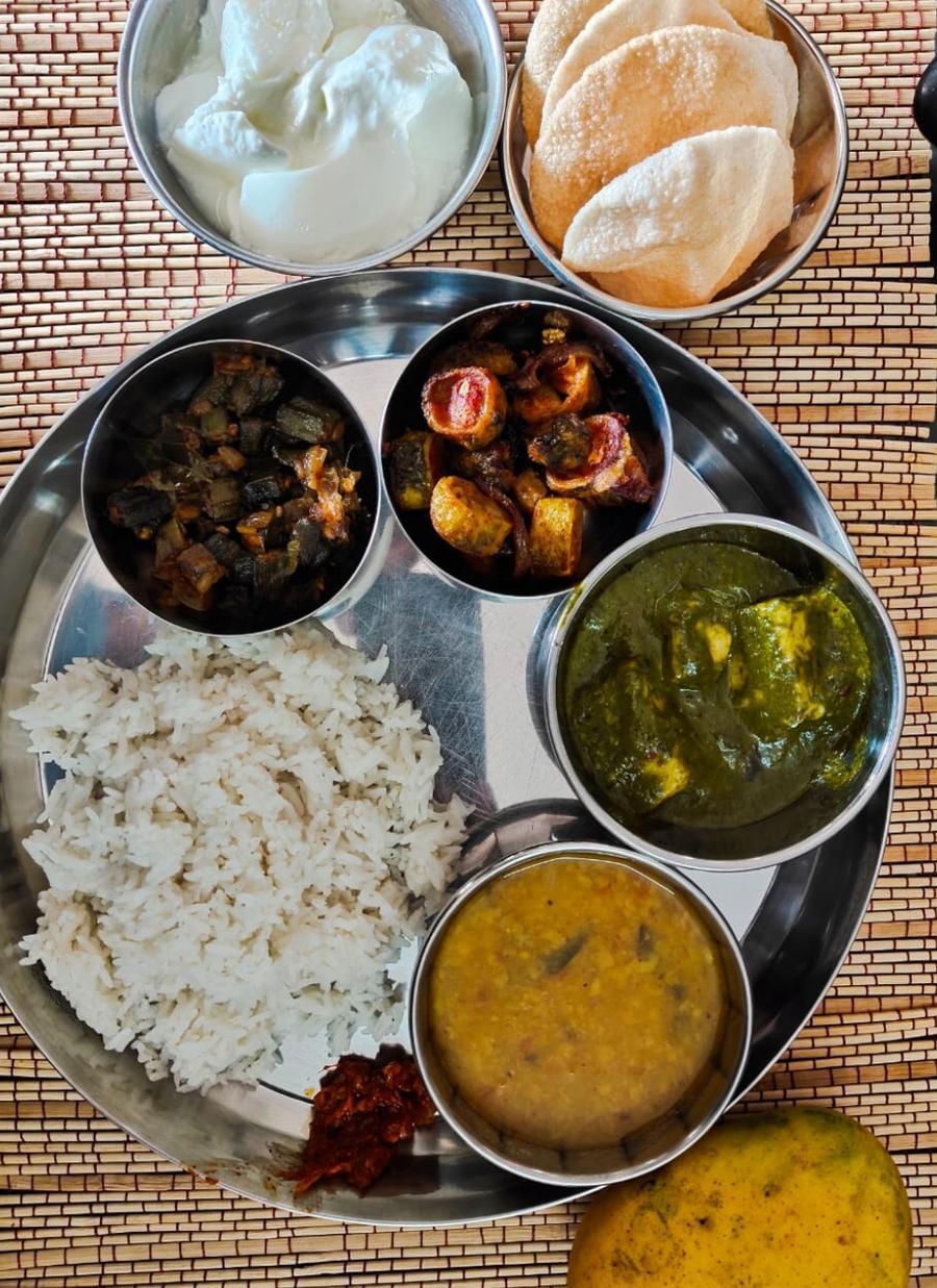 Variety of food served at Indian home