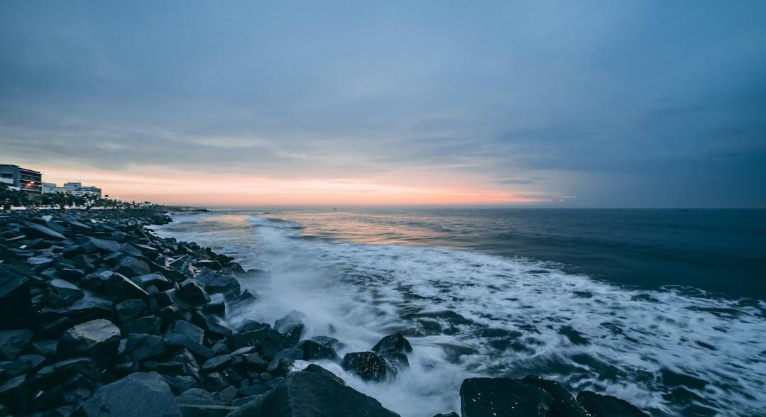 Beautiful sea with dark rocks