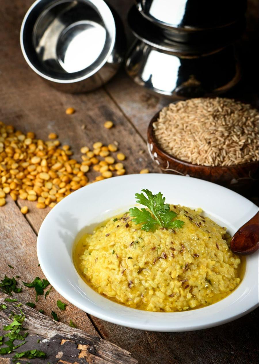 Khichdi in white bowl