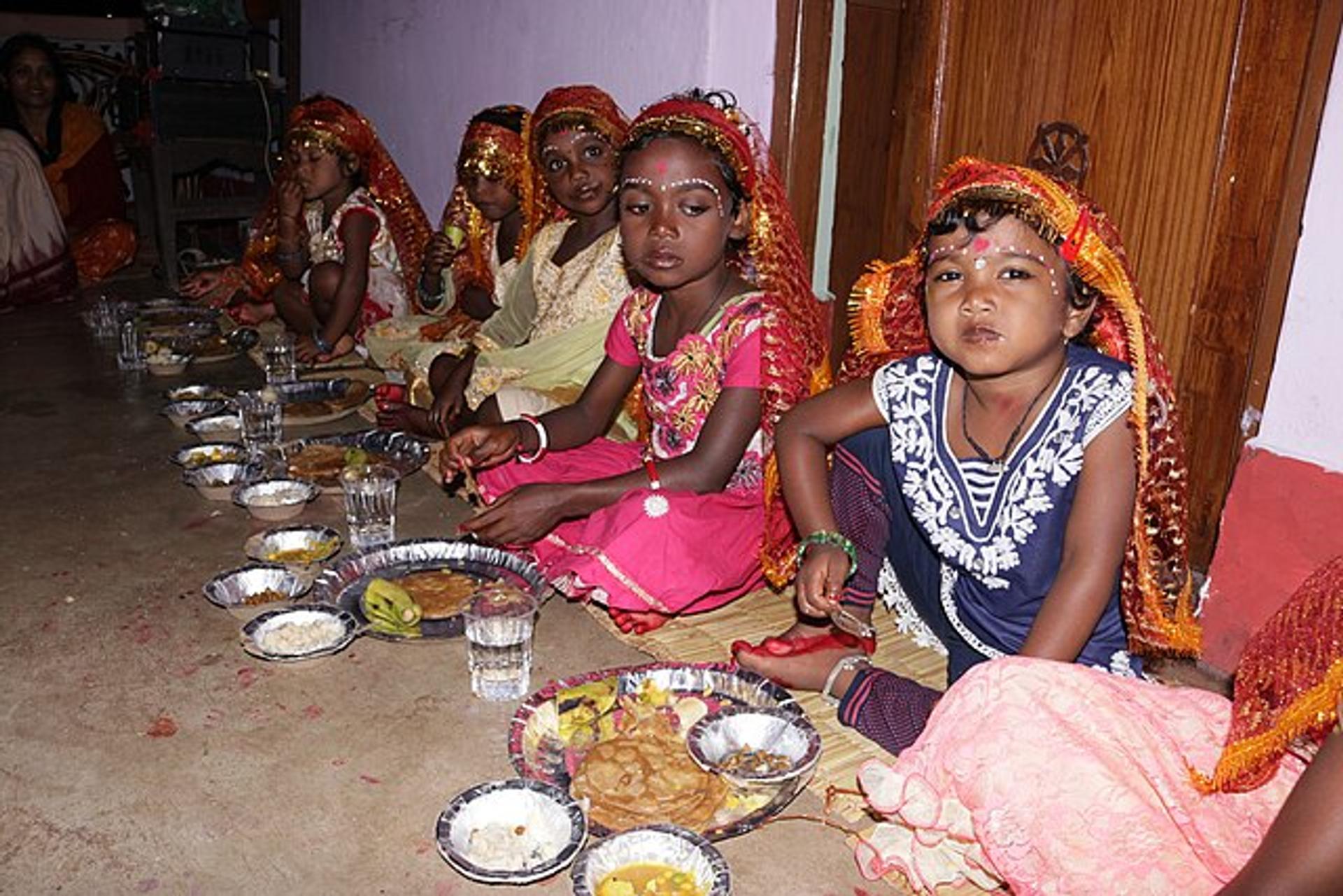 Image of young girls worshipped as goddesses' embodiments