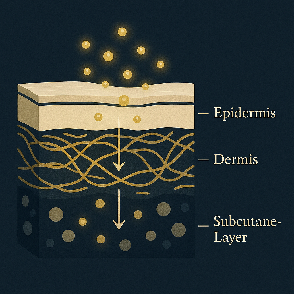 Cross-section showing how actives penetrate neck skin layers