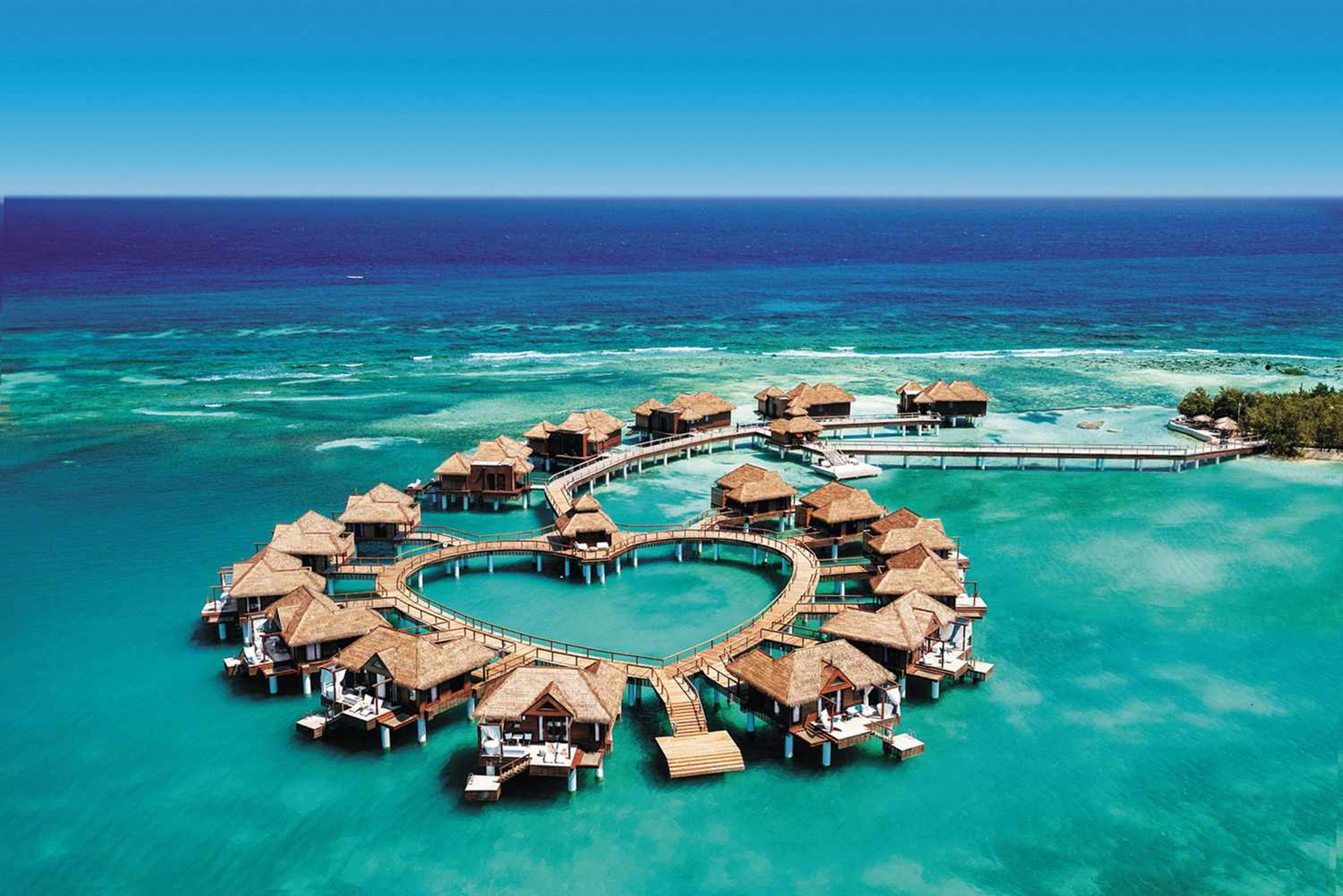 Sandals resort, over the water bungalow situated in the shape of a heart