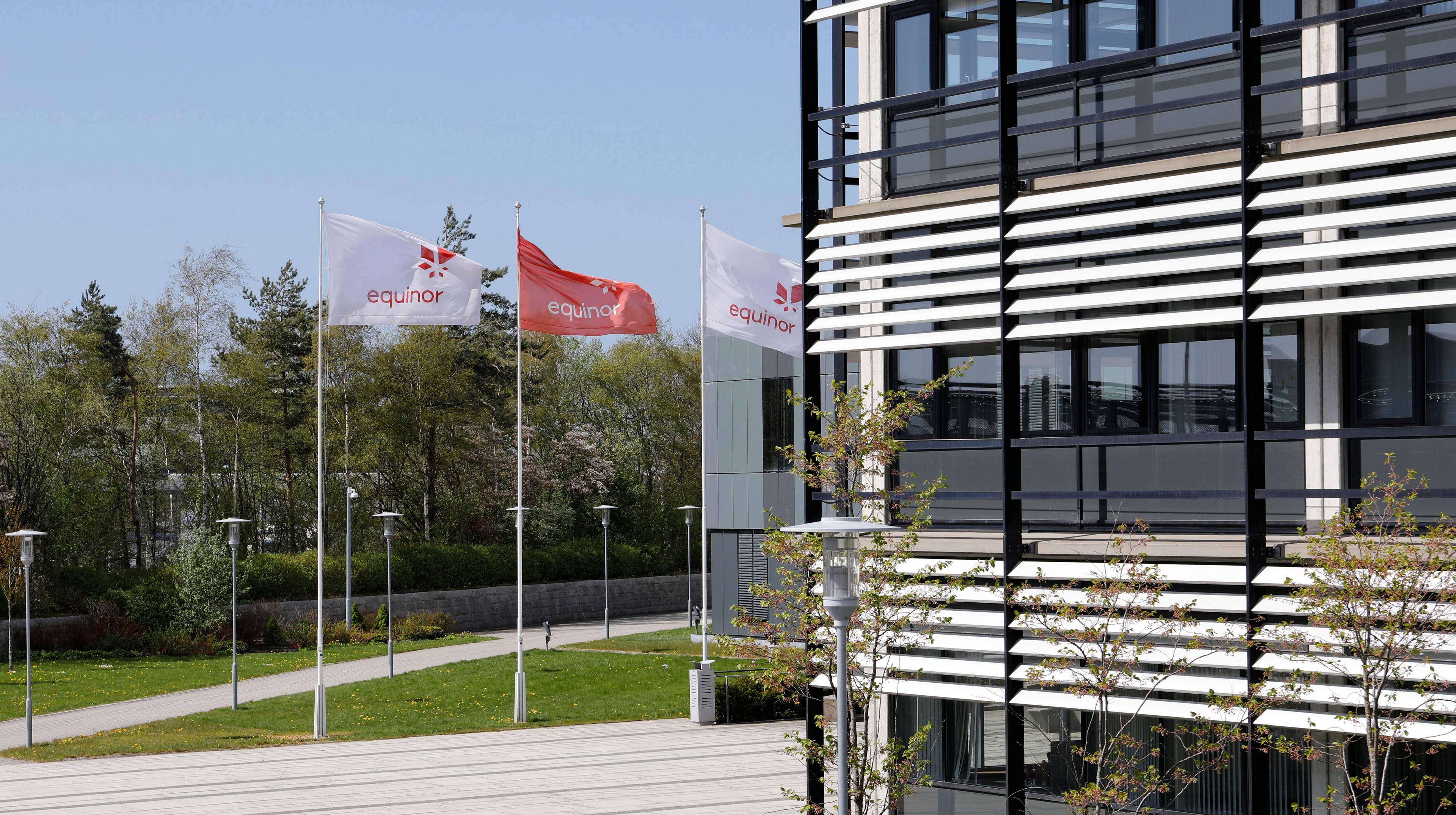 Equinor flags and office building