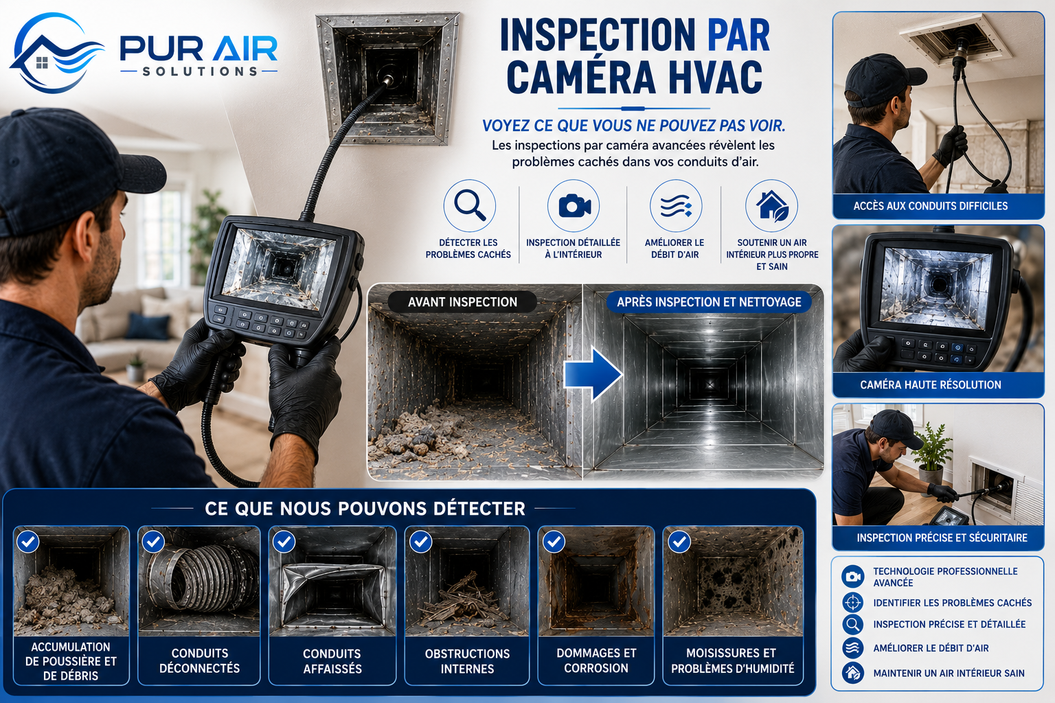 Inspection par caméra HVAC : détecter les problèmes cachés à l’intérieur de vos conduits d’air