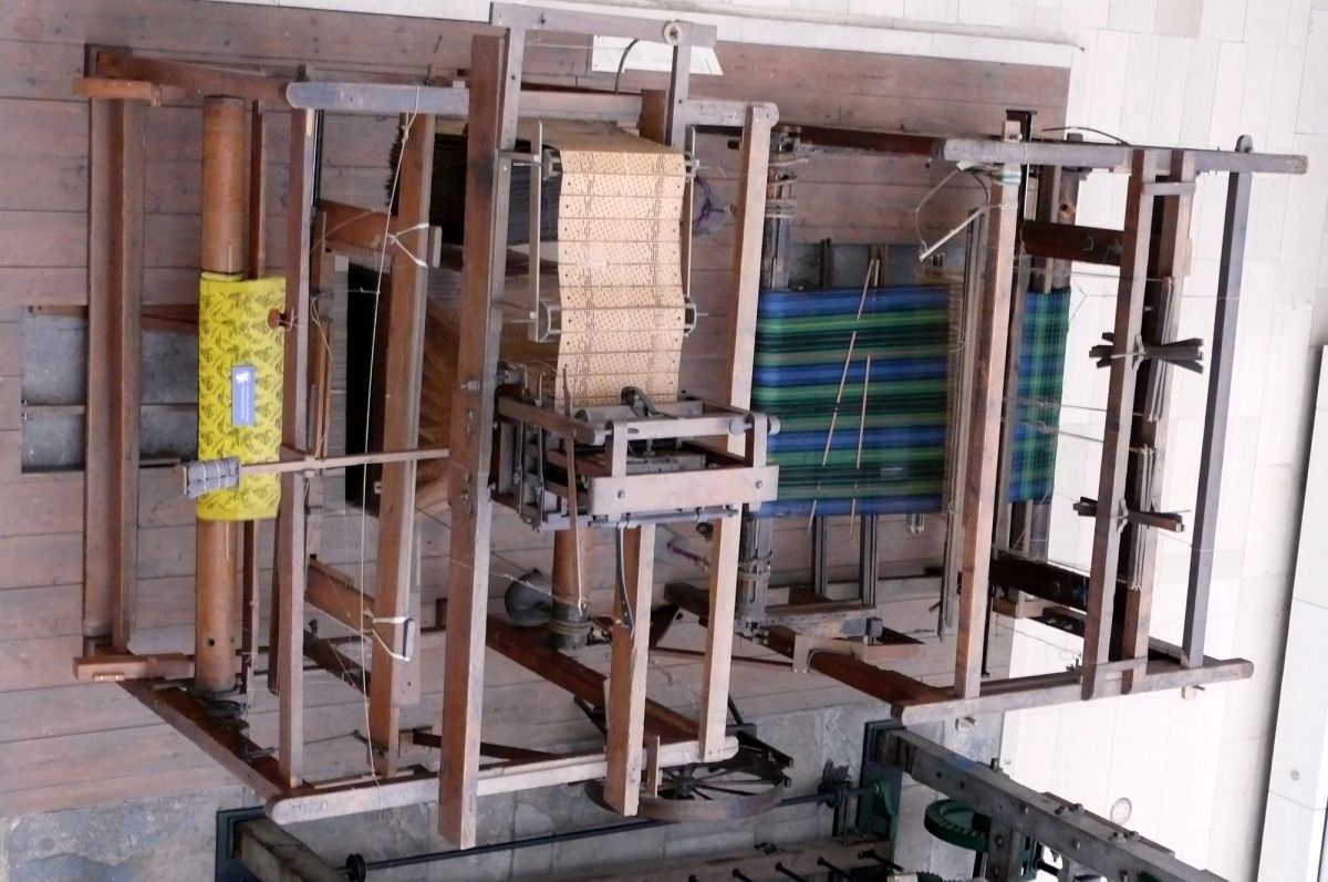 A traditional tartan Jacquard loom on display at the National Museum of Scotland