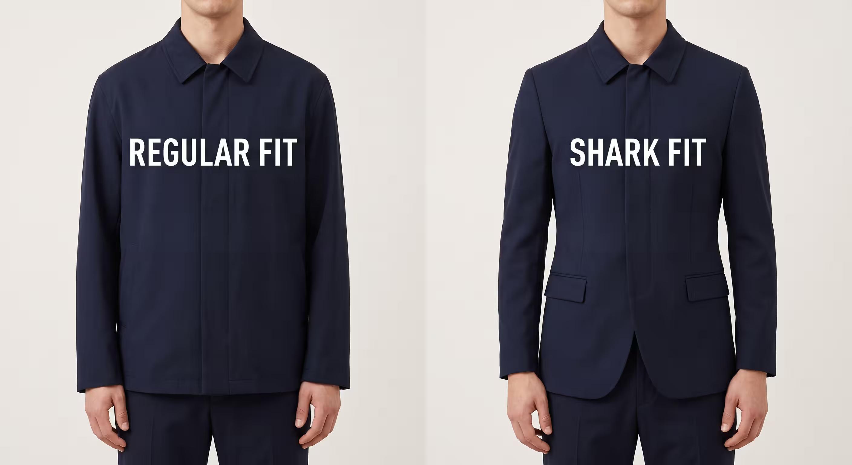Showing the difference between regular fit and shark fit