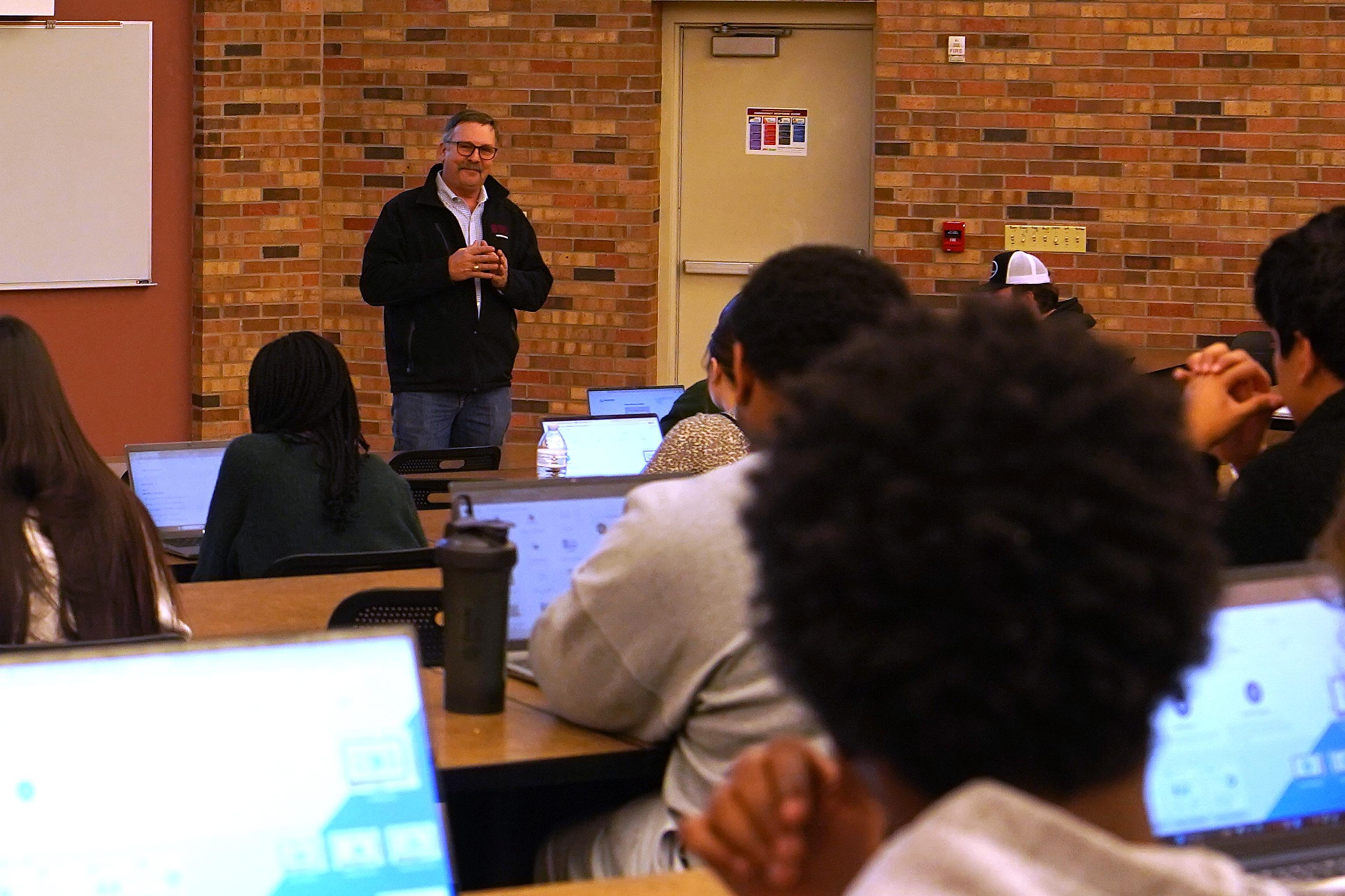 Tony lectures at MSU Texas in a Spring 2026 course. 