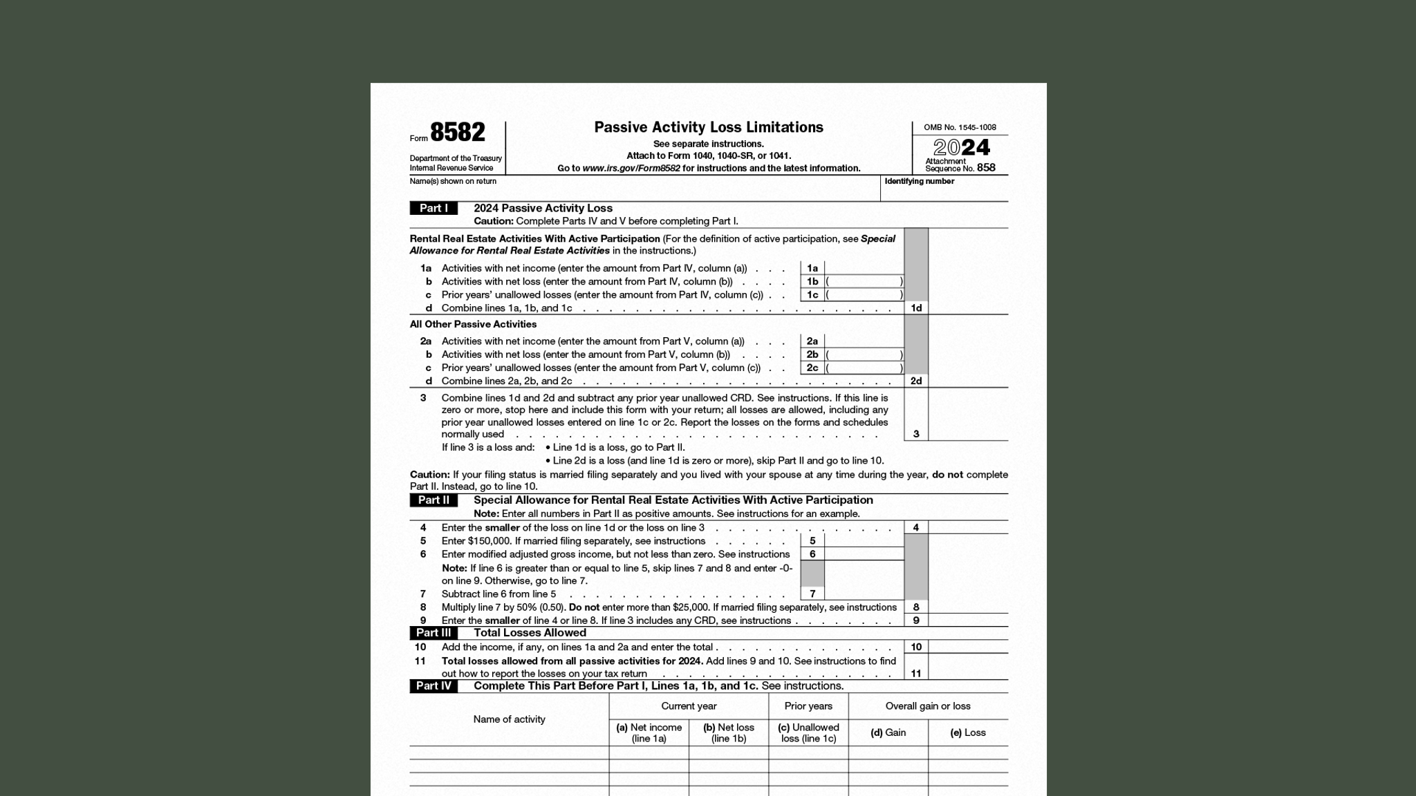 Form 4382 How to File Form 8582 for Passive Activity Losses - Ambrook