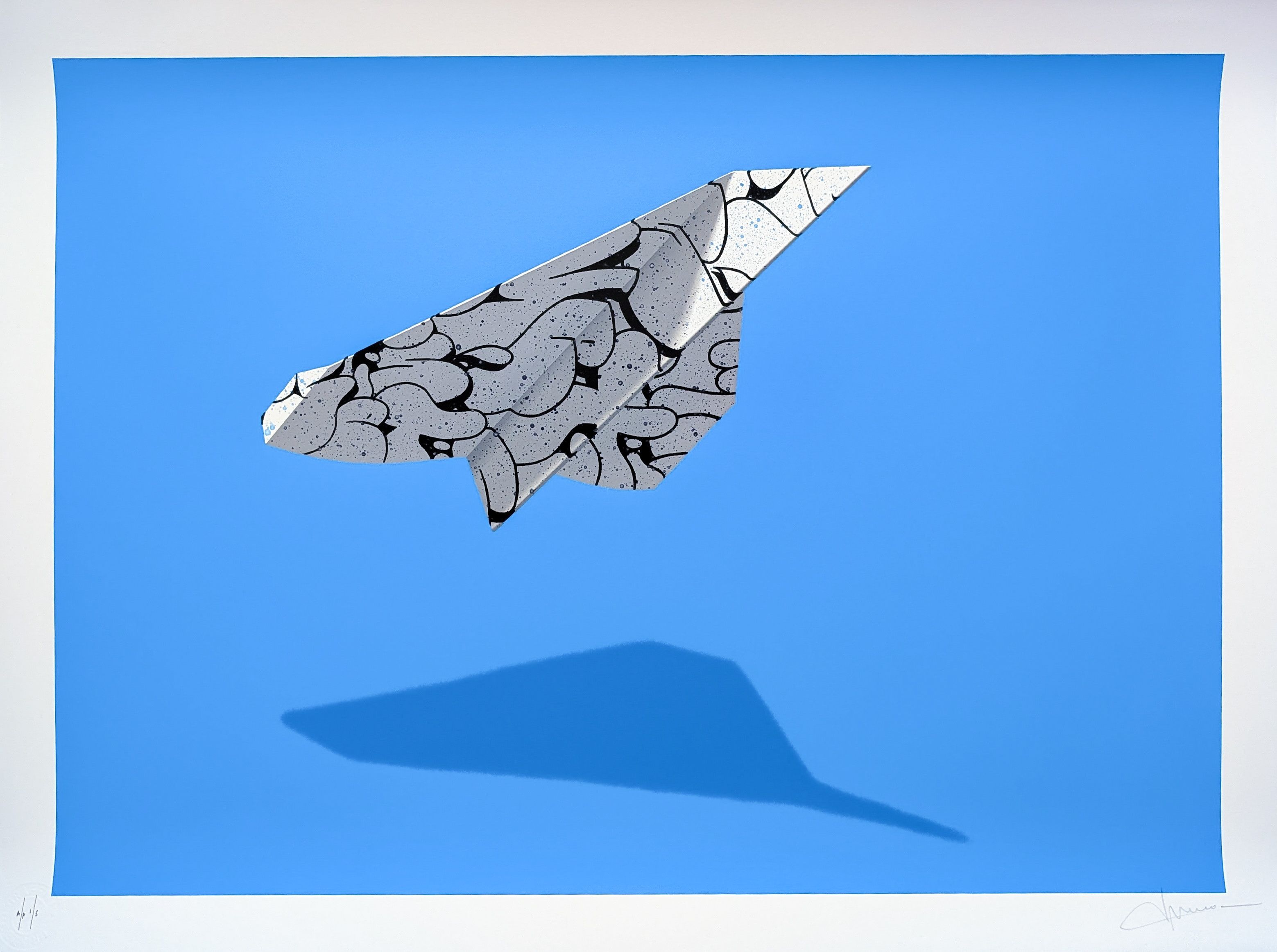 Paper Plane V - AP - BLUE BG - Hand Finished