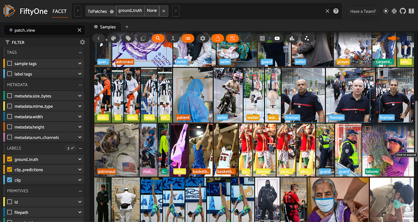 CLIP zero-shot classification predictions on ground truth detection patches.