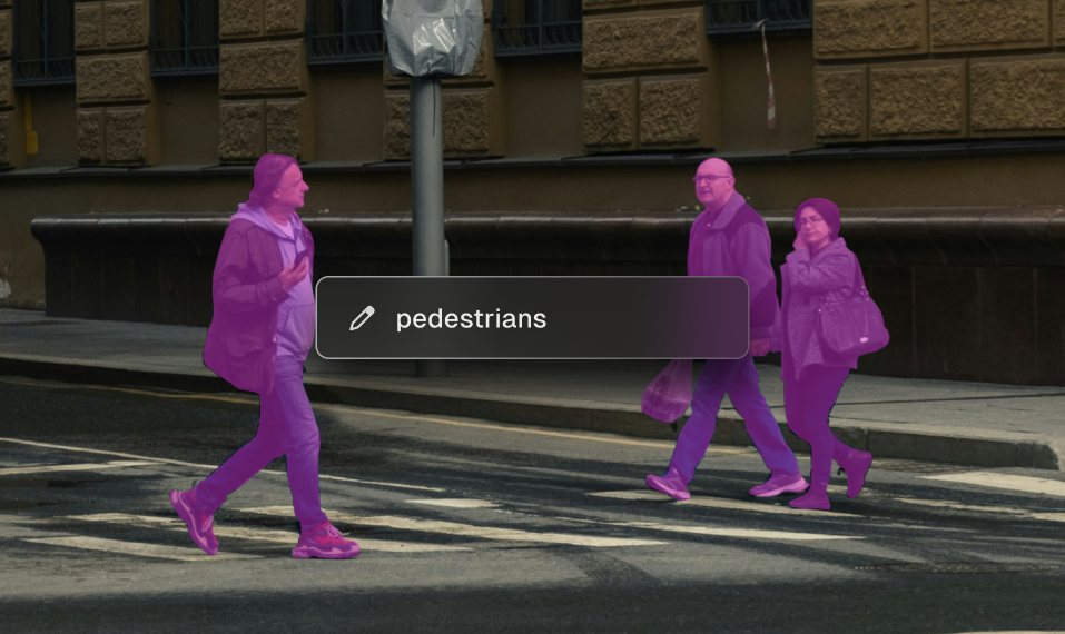 Pedestrians annotated using SAM3 image segmentation