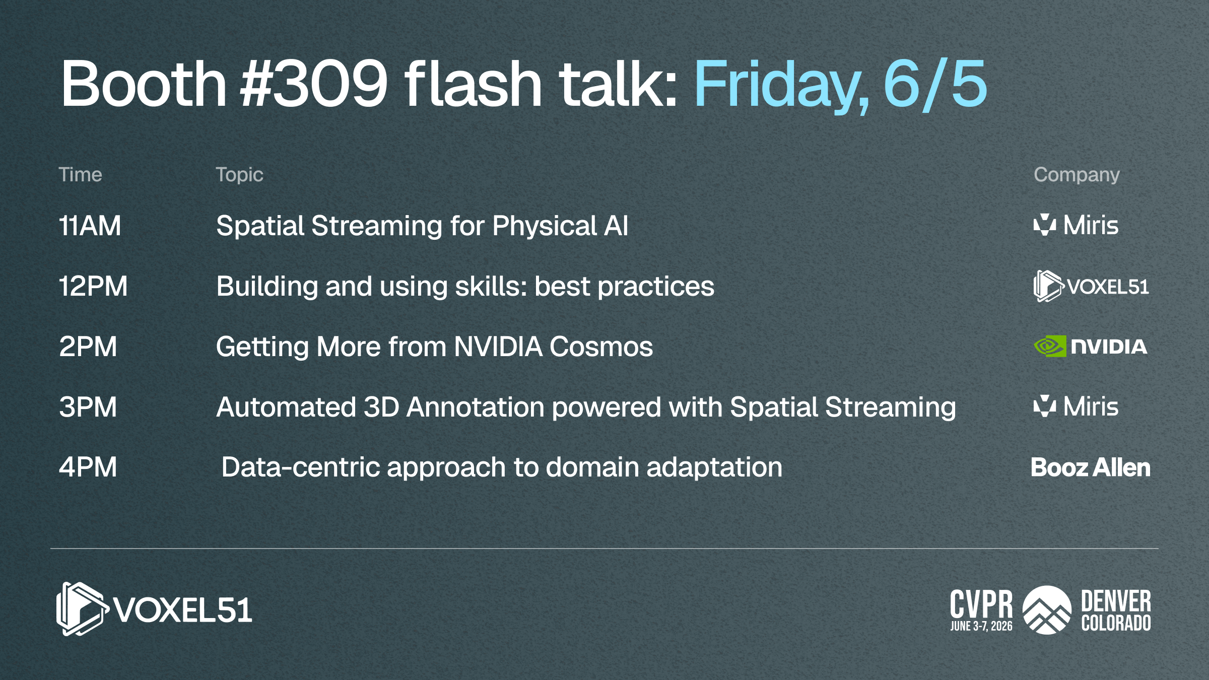 Booth #309 flash talk: Friday, 6/5