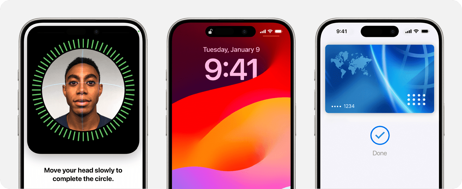Three smart phones using CV facial recognition technology.