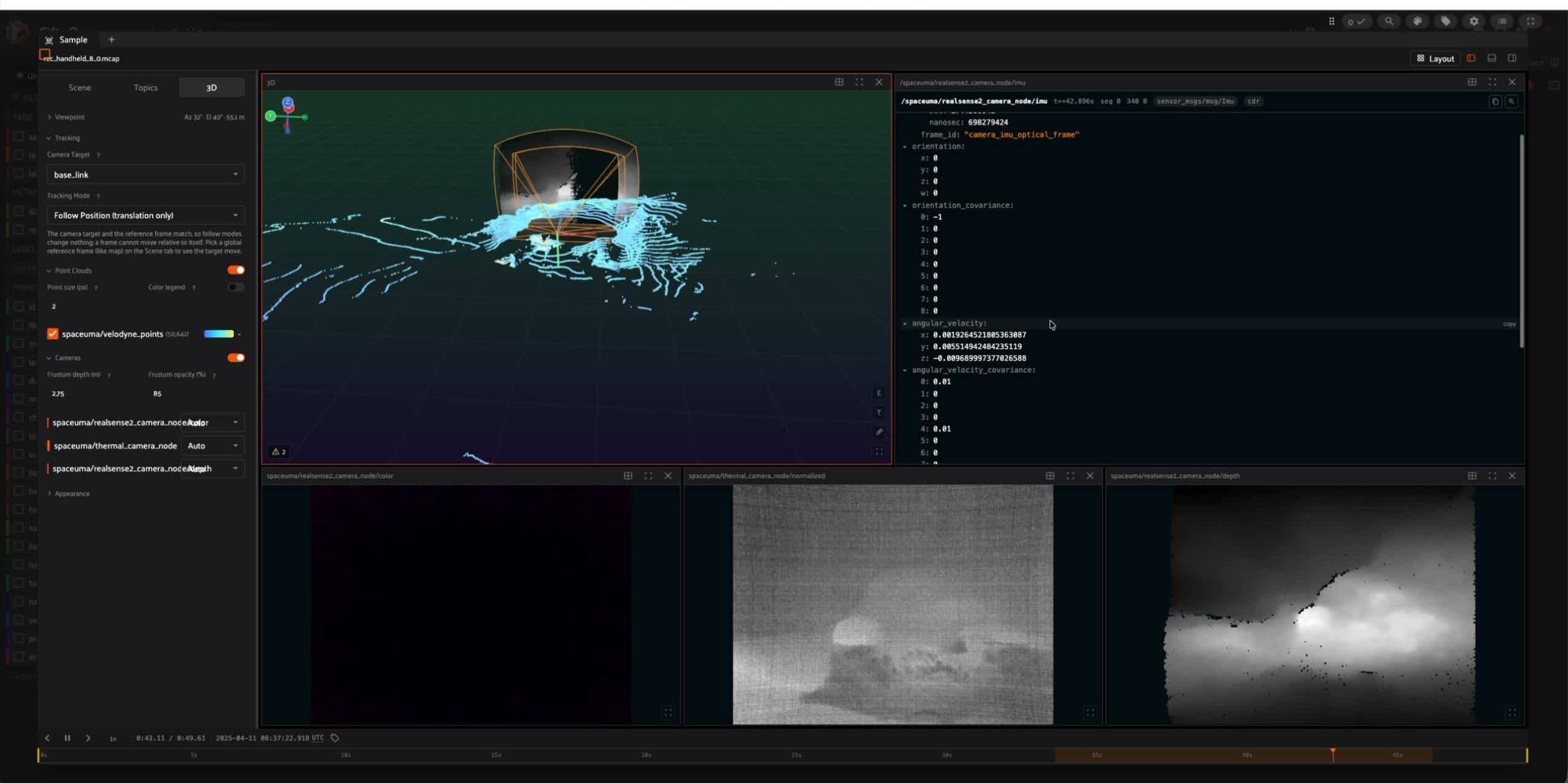 Frame from the session recording showing rec_handheld_8 mid playback with every FiftyOne tile in lockstep.