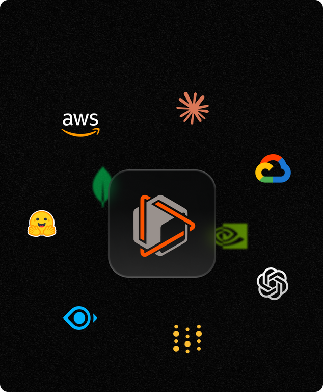 FiftyOne logo surrounded by integration icons: AWS, Anthropic, Google Cloud, OpenAI, Weights and Biases, Milvus, Hugging Face, NVIDIA, and MongoDB.