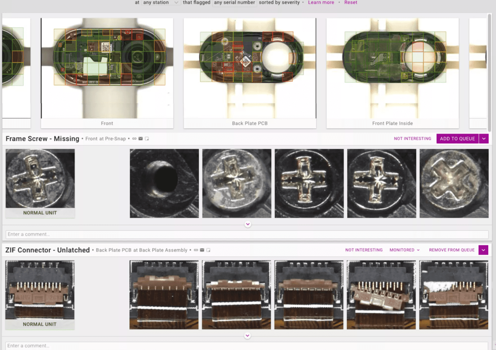 Images of the same product and default detection between different copies.
