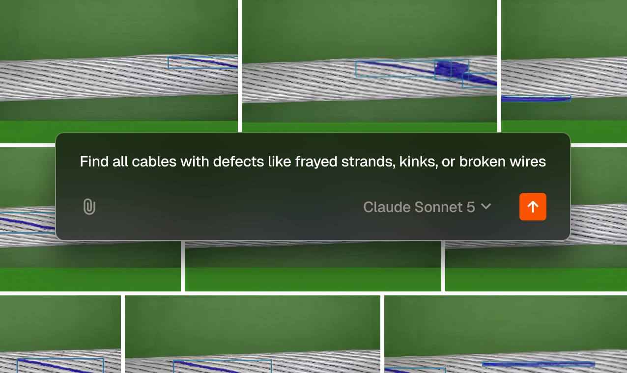 Natural language search with FiftyOne Agent to identify defective cables.