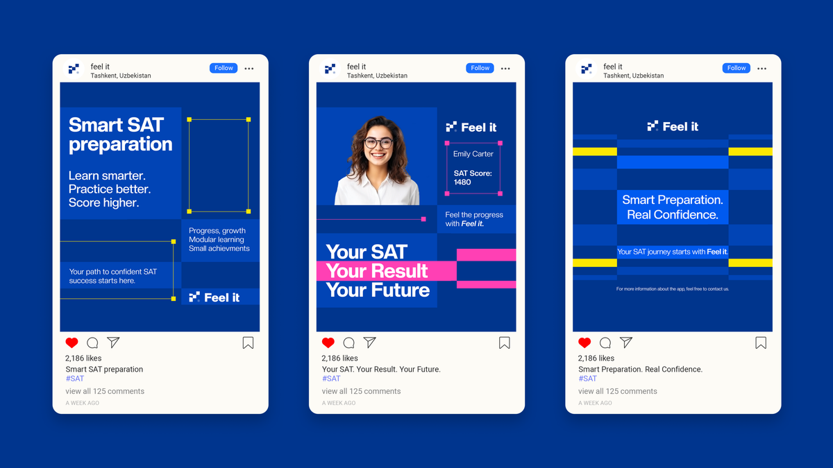 Feel it — ingliz tilida SAT tayyorloviga ixtisoslashgan online platforma uchun ishlab chiqilgan logo dizayn. - visual 3