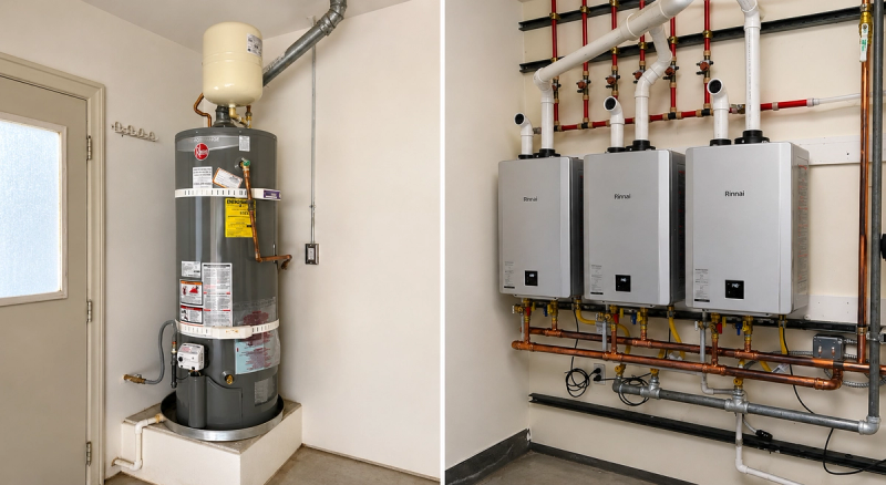 Plumber installing a new tankless water heater