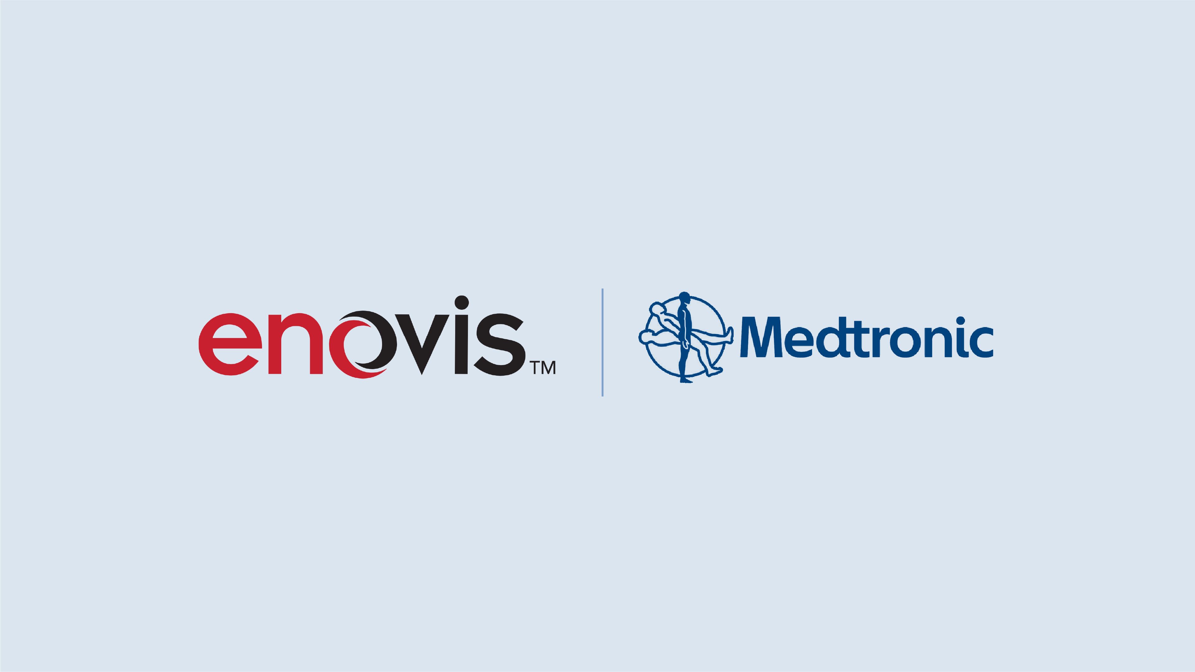 Enovis and Medtronic logos displayed side by side on a light blue background.