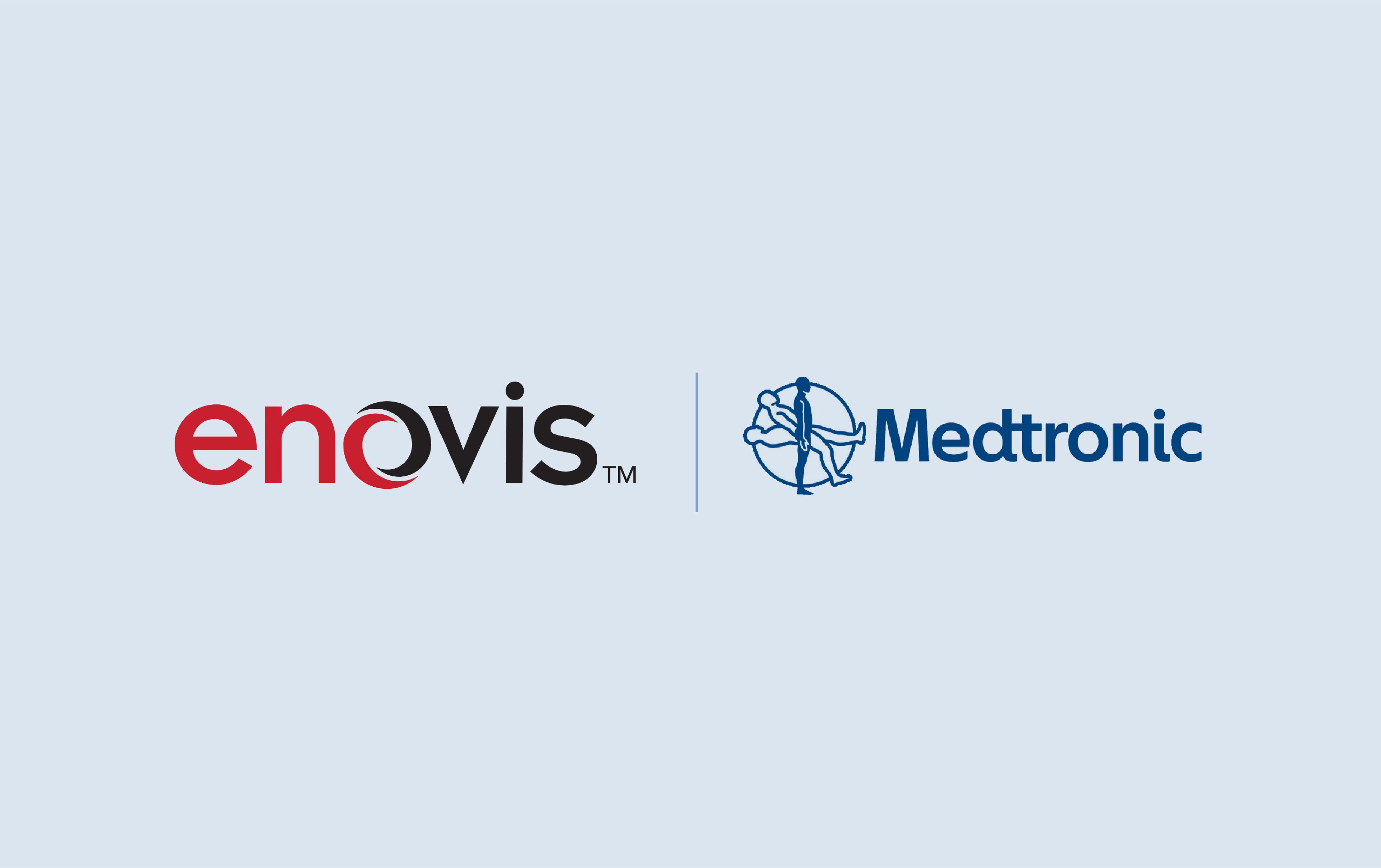 Enovis and Medtronic logos displayed side by side on a light blue background.