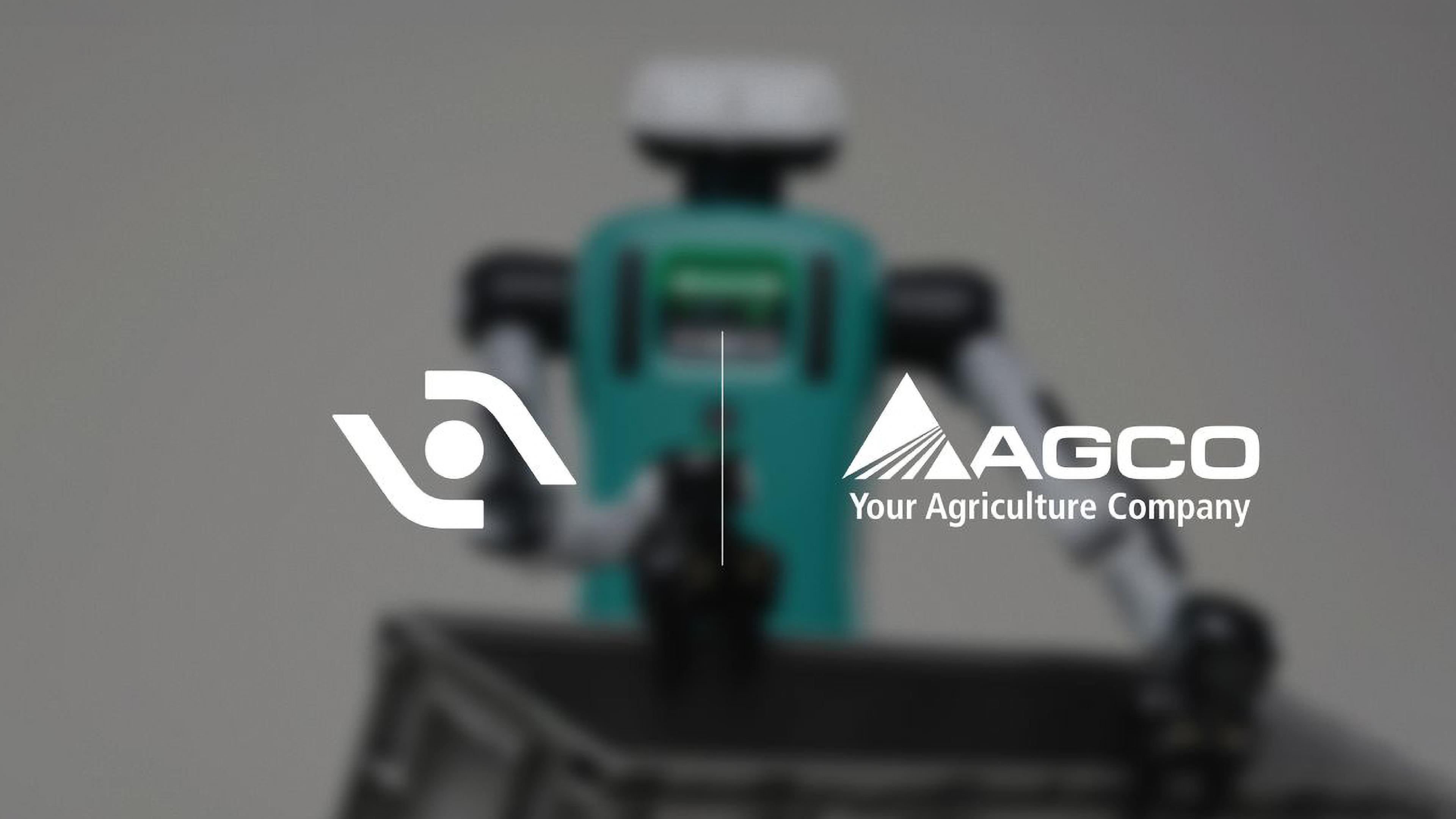 Agility Robotics and AGCO logos displayed over a blurred image of a Digit humanoid robot.