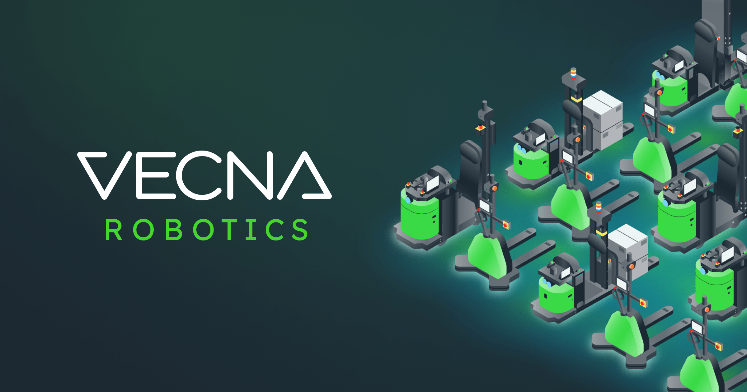 Vecna Robotics logo combined with robot samples