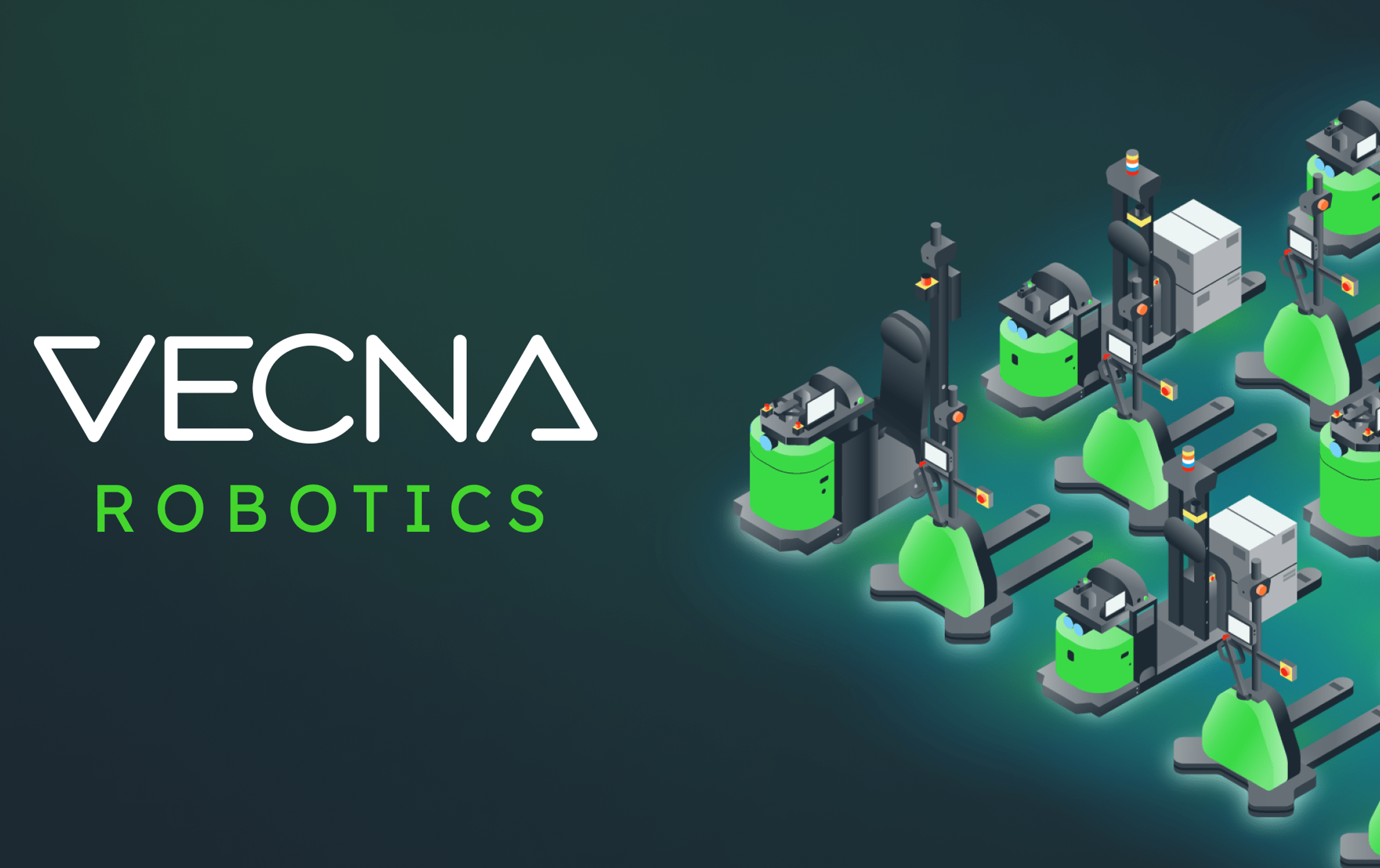 Vecna Robotics logo combined with robot samples