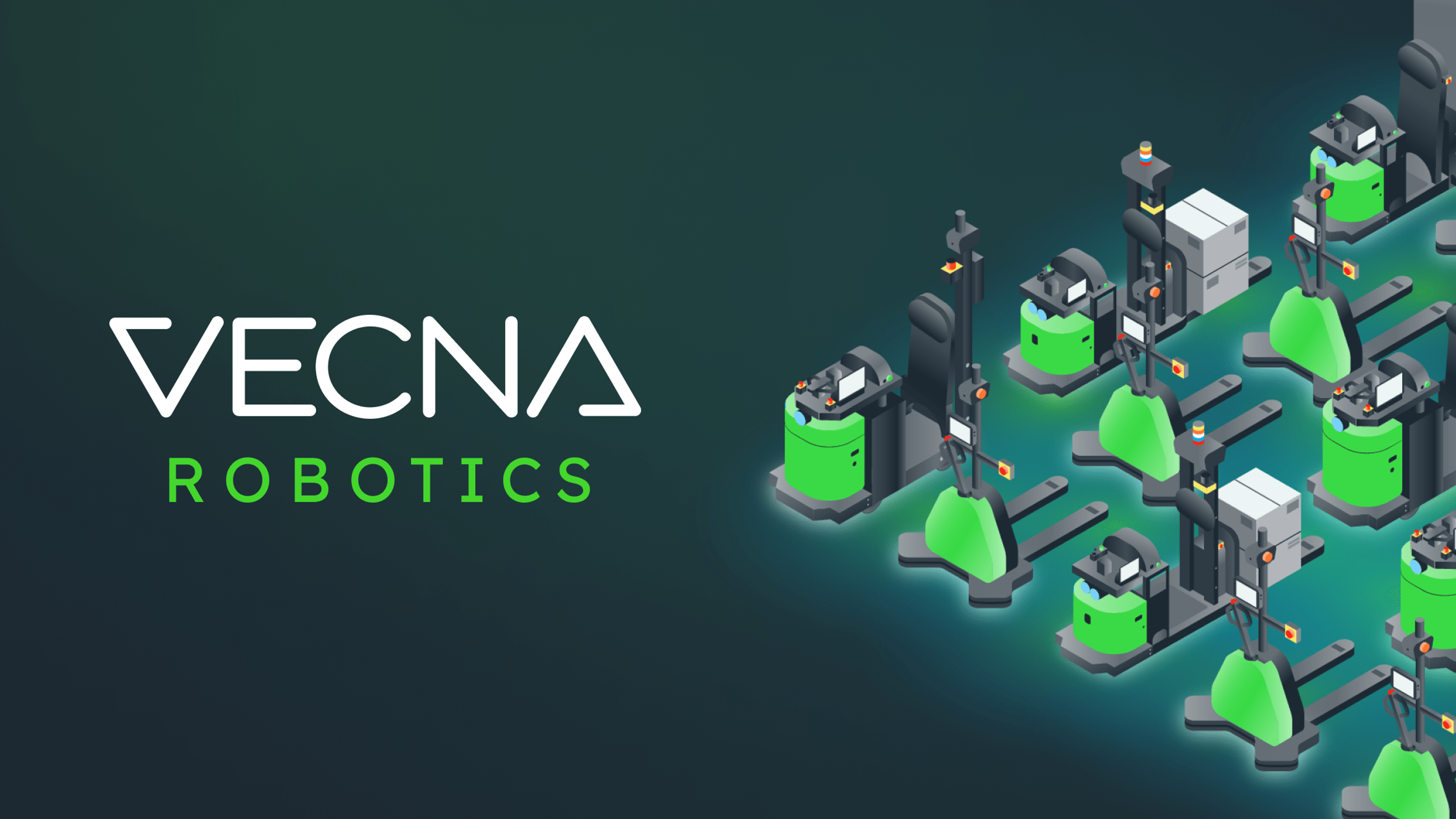 Vecna Robotics logo combined with robot samples