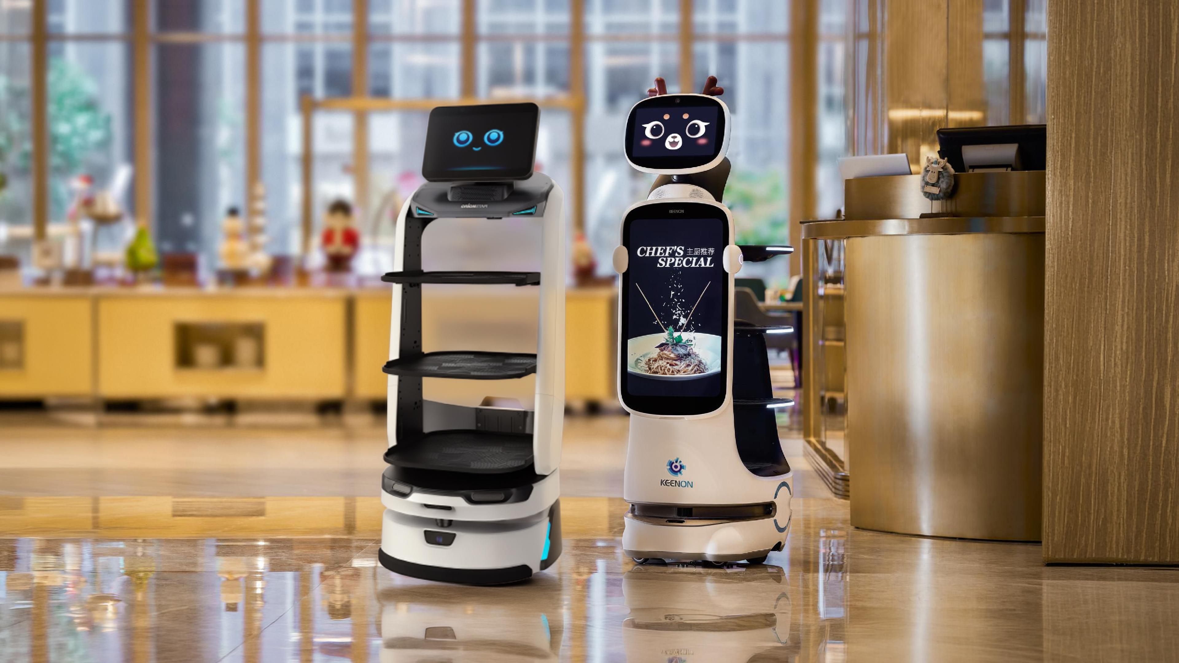 KEENON DINERBOT T10 and OrionStar LuckiBot Pro are both restaurant service robots compared here on meal delivery capacity, navigation, customer interaction, advertising features and deployment requirements.