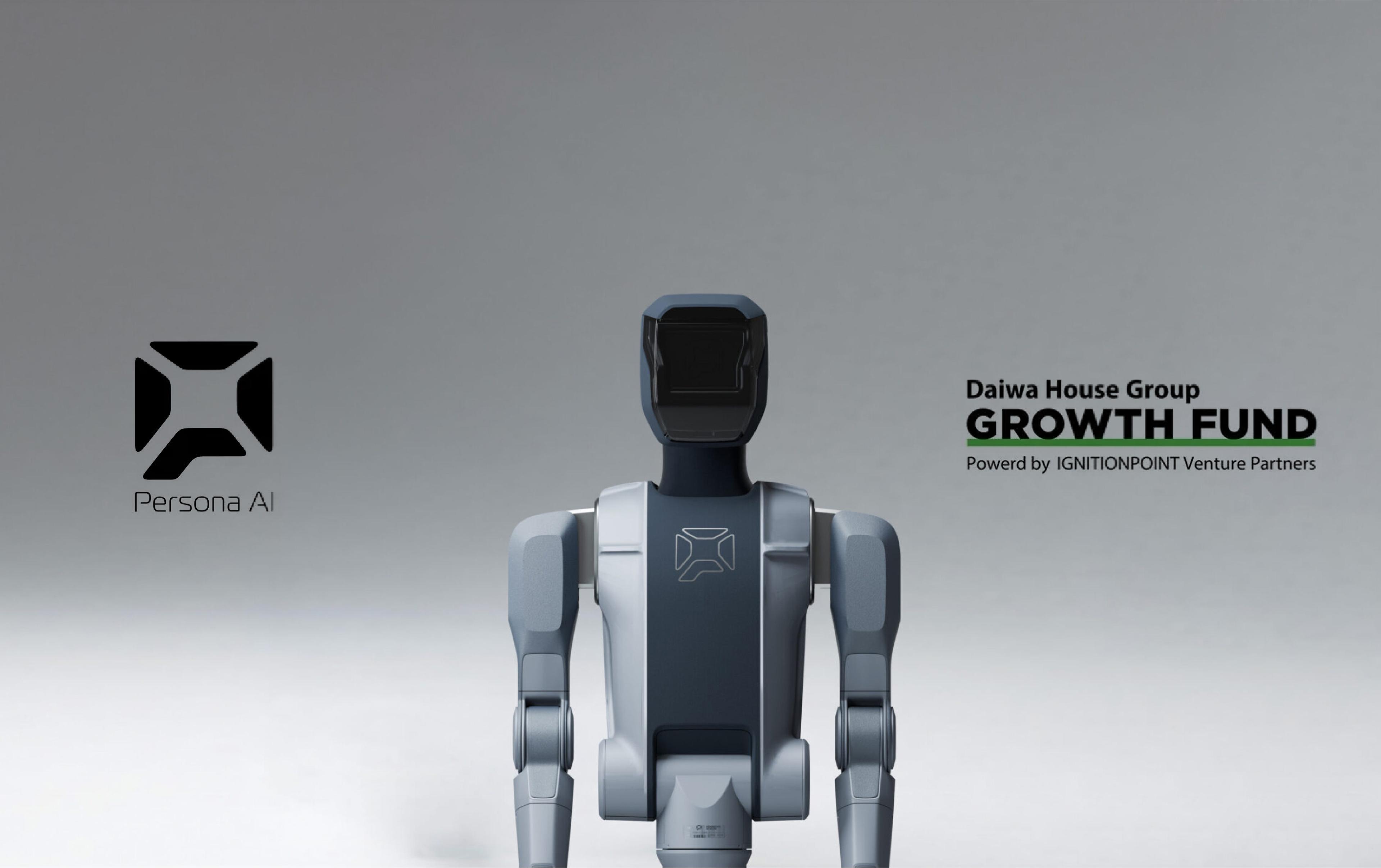Persona AI humanoid robot shown between the Persona AI and Daiwa House Group Growth Fund logos.