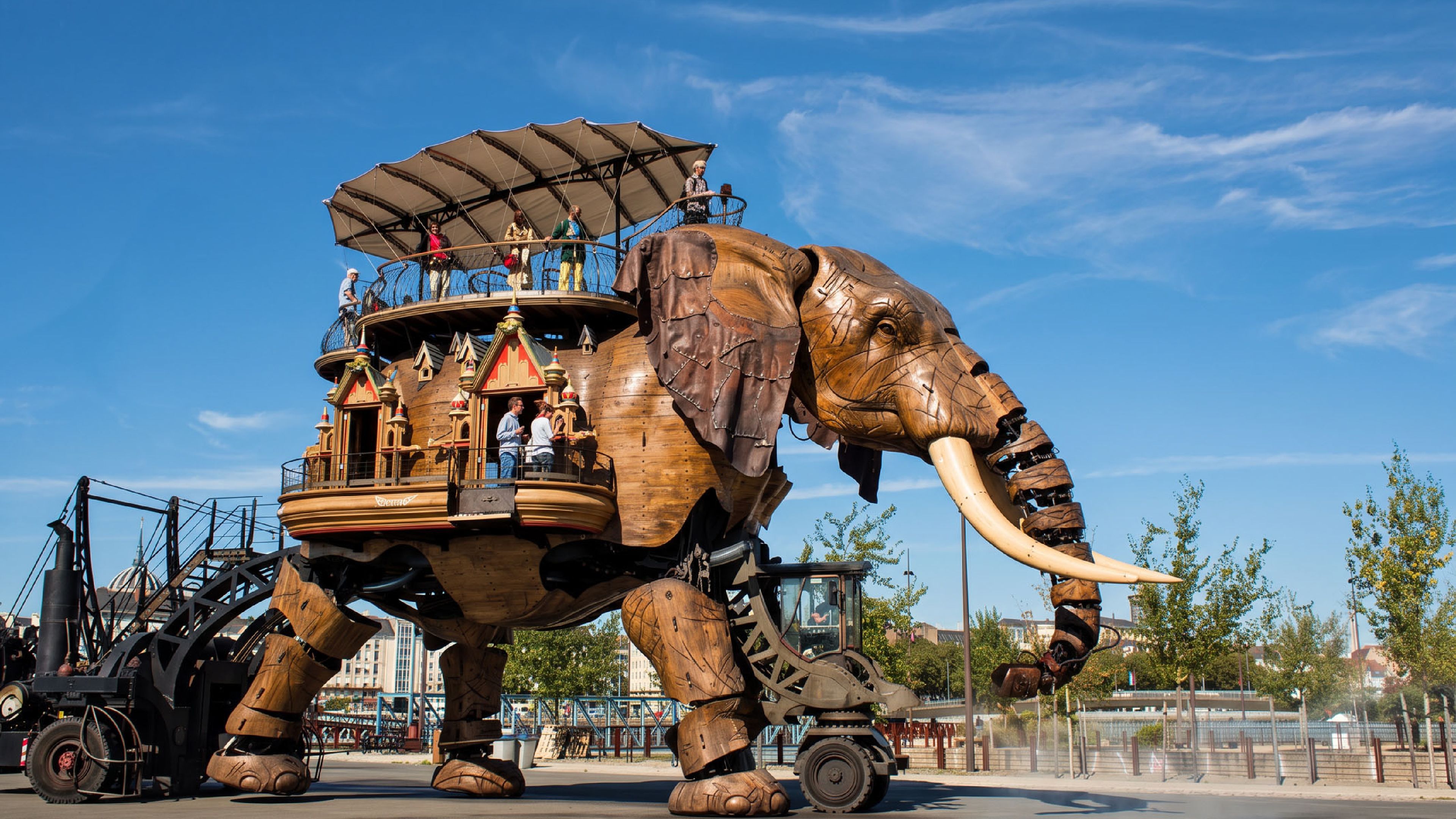 The 12-meter-tall mechanical elephant at Les Machines de l’île, carrying visitors through Nantes.