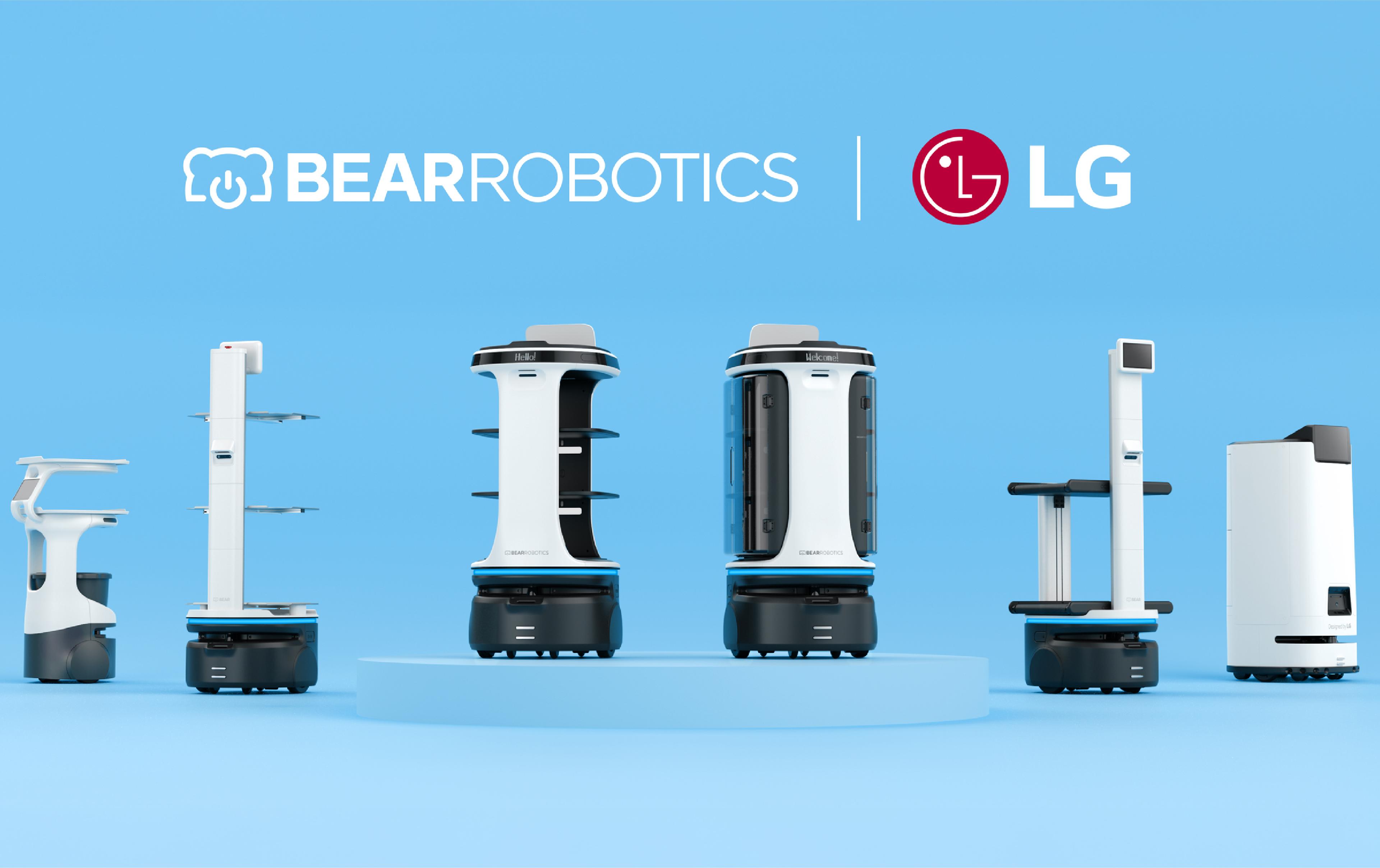 Promotional image showing Bear Robotics service robots in a lineup