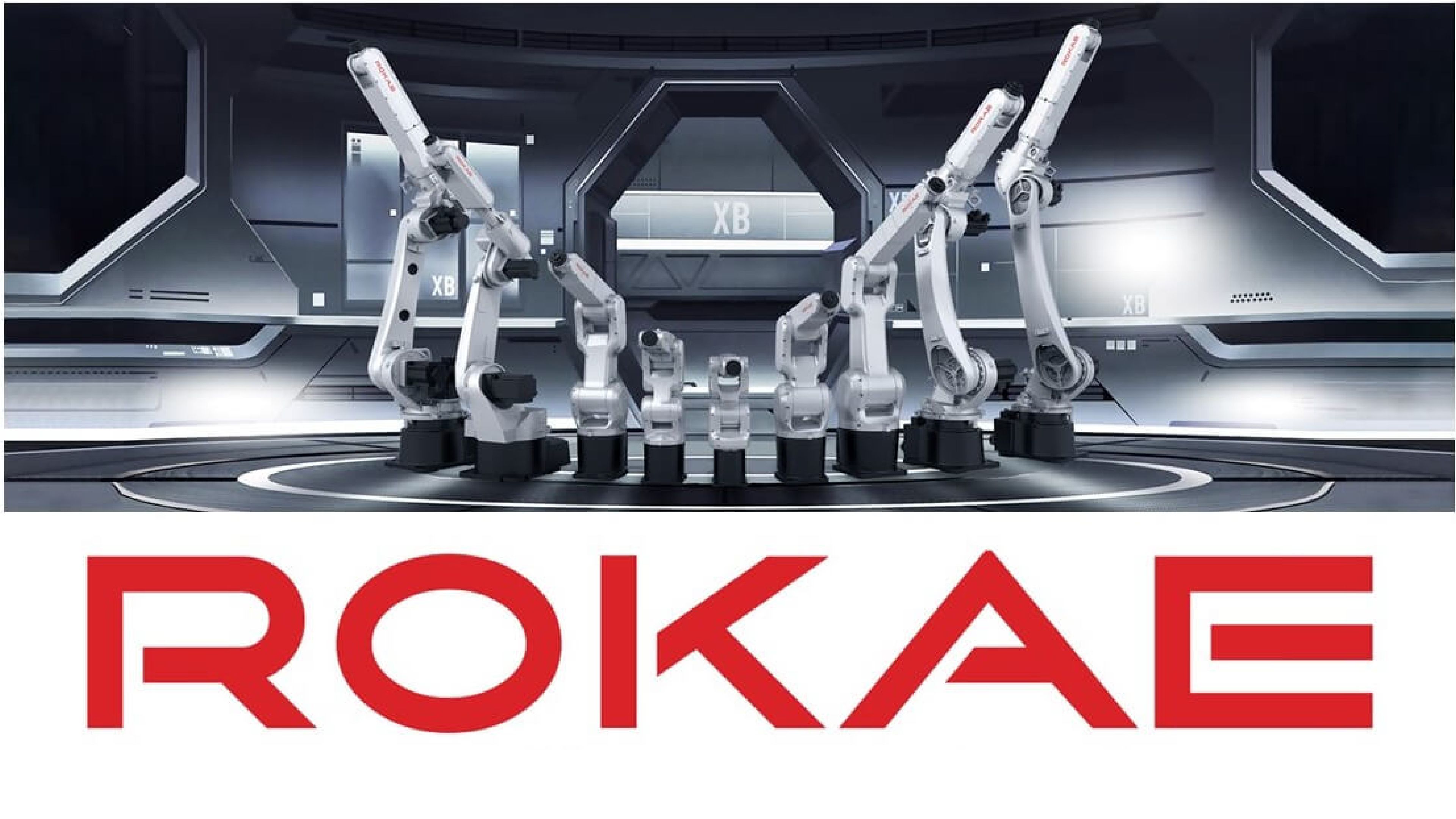 ROKAE's lineup of industrial robotic arms displayed above the manufacturer's logo.