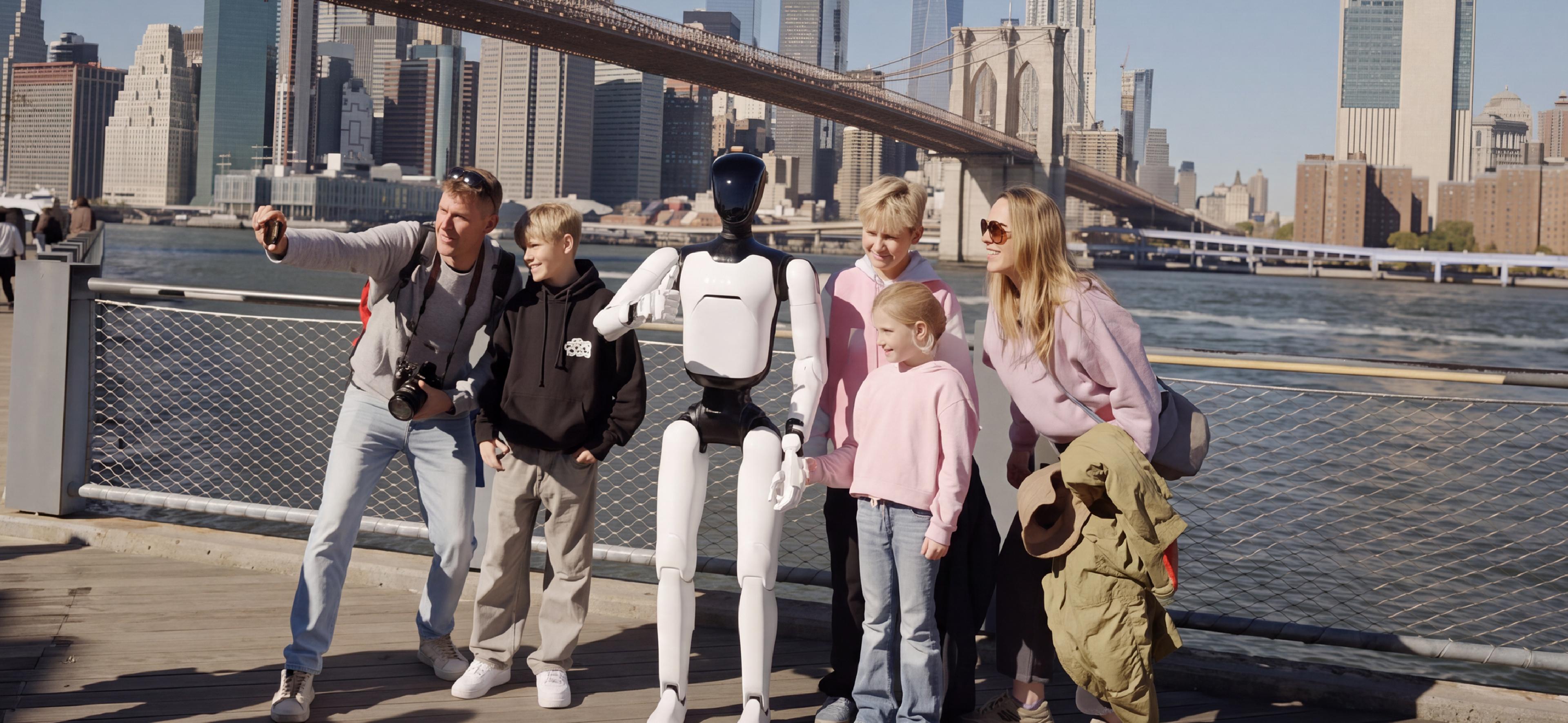 Faraday Future’s robot sang, danced, and posed with visitors in Brooklyn Bridge Park, with a human operator at the controls.