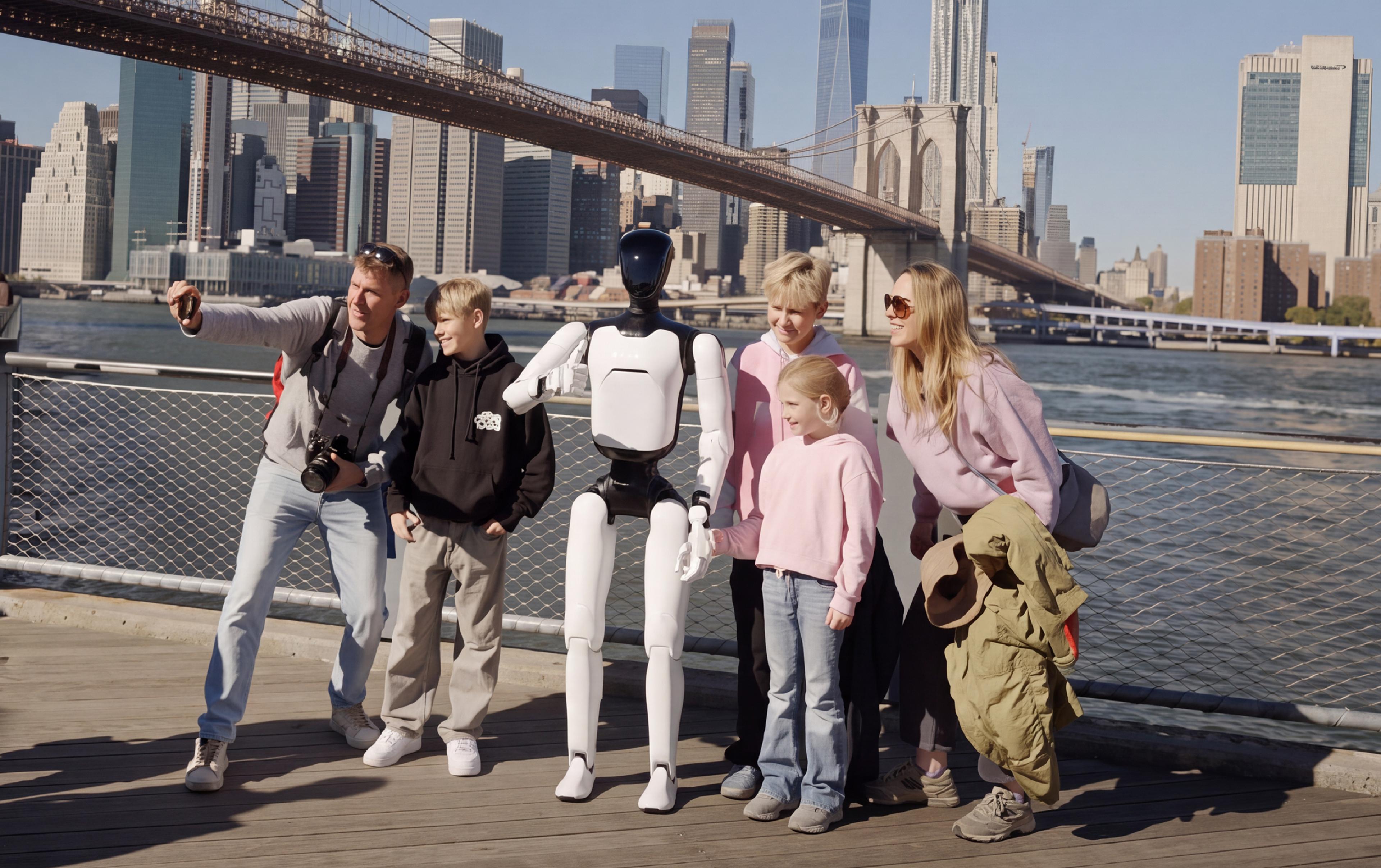 Faraday Future’s robot sang, danced, and posed with visitors in Brooklyn Bridge Park, with a human operator at the controls.