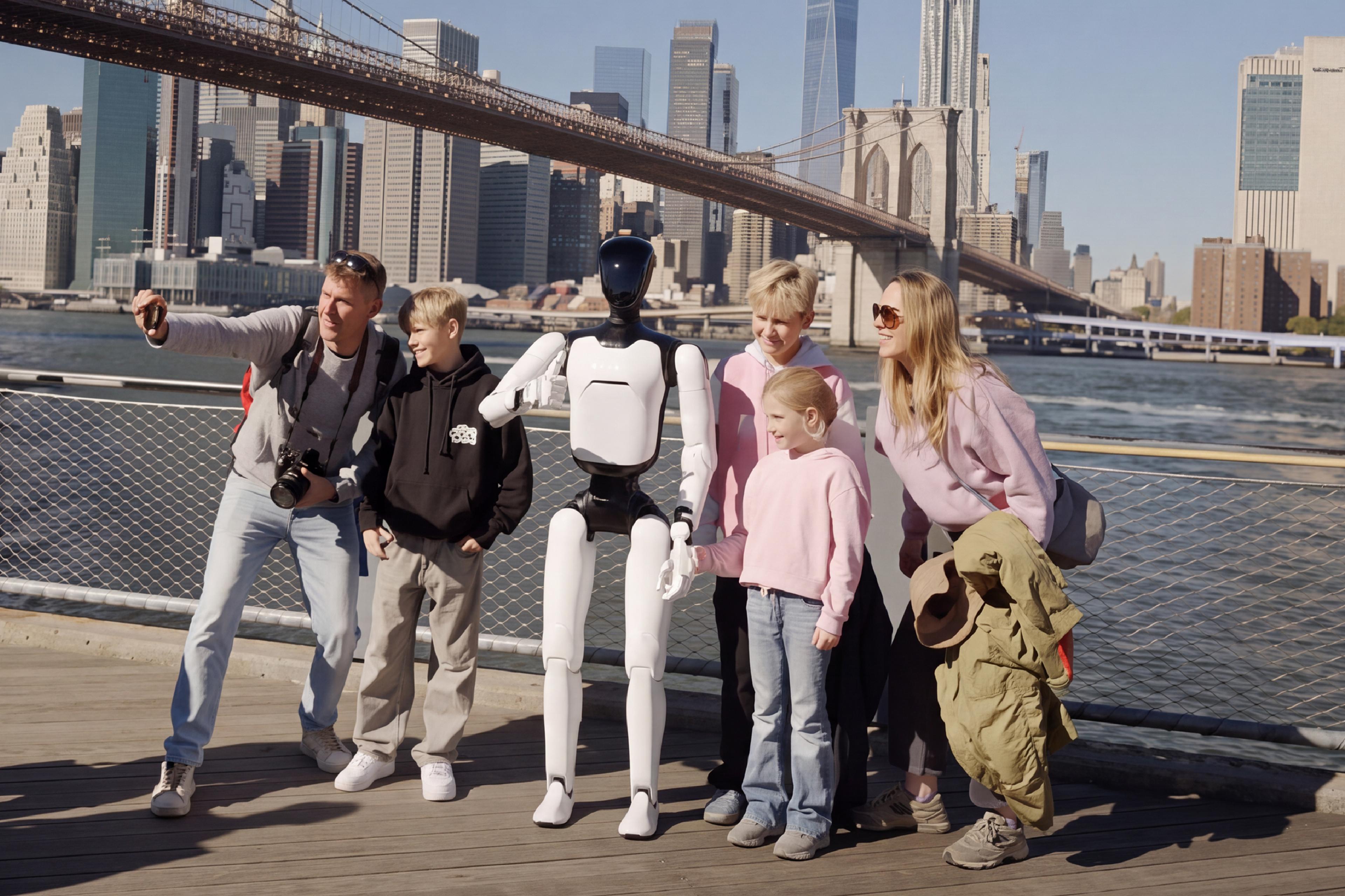 Faraday Future’s robot sang, danced, and posed with visitors in Brooklyn Bridge Park, with a human operator at the controls.
