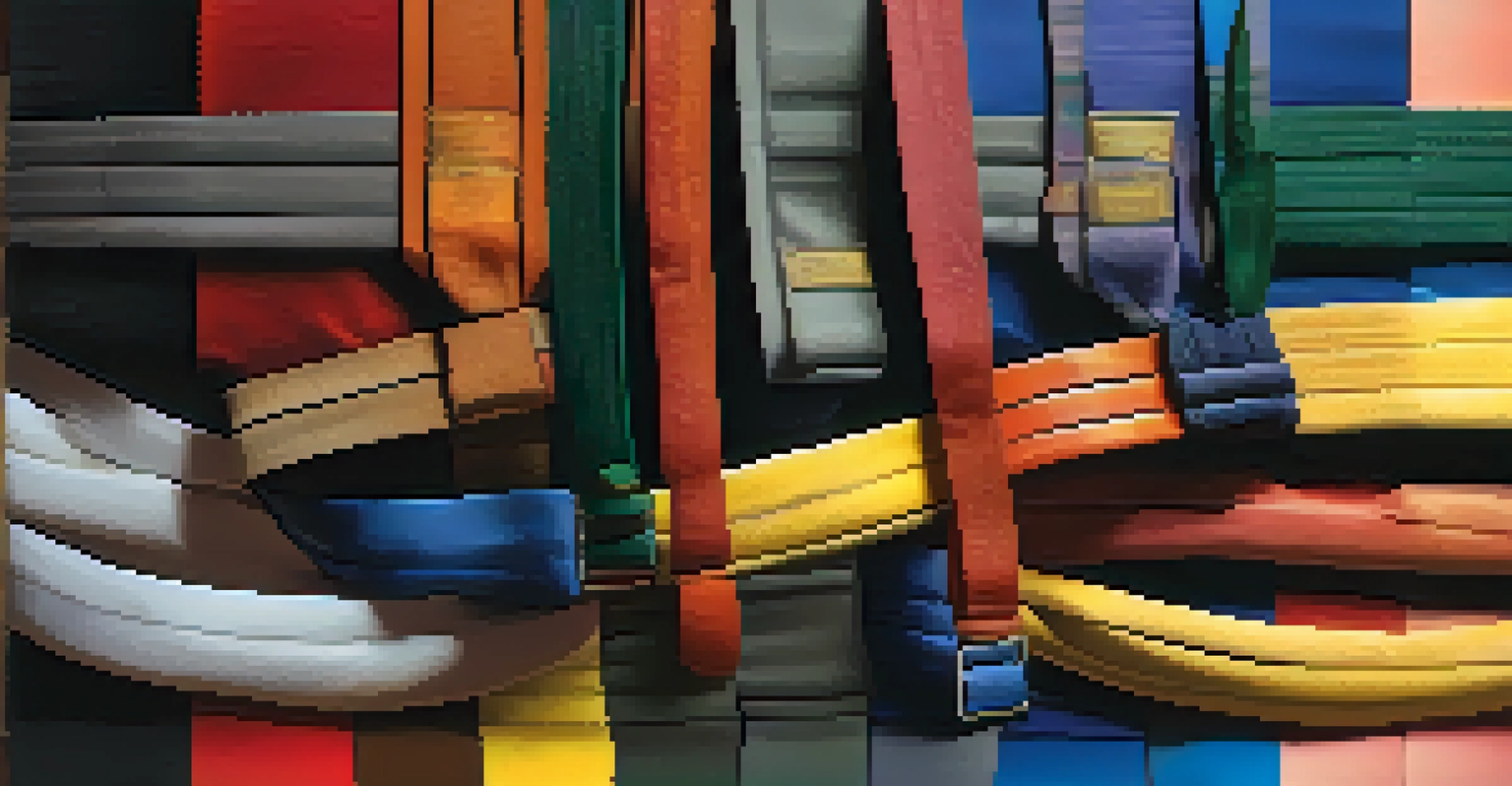 A close-up of a martial artist's hand holding a colorful belt, signifying achievement in training.
