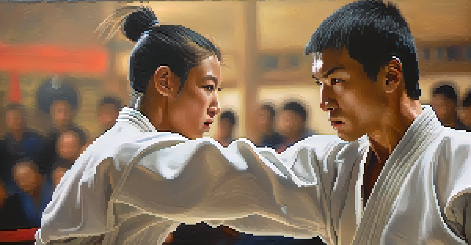 A close-up of a determined martial artist sparring, displaying intensity and focus.
