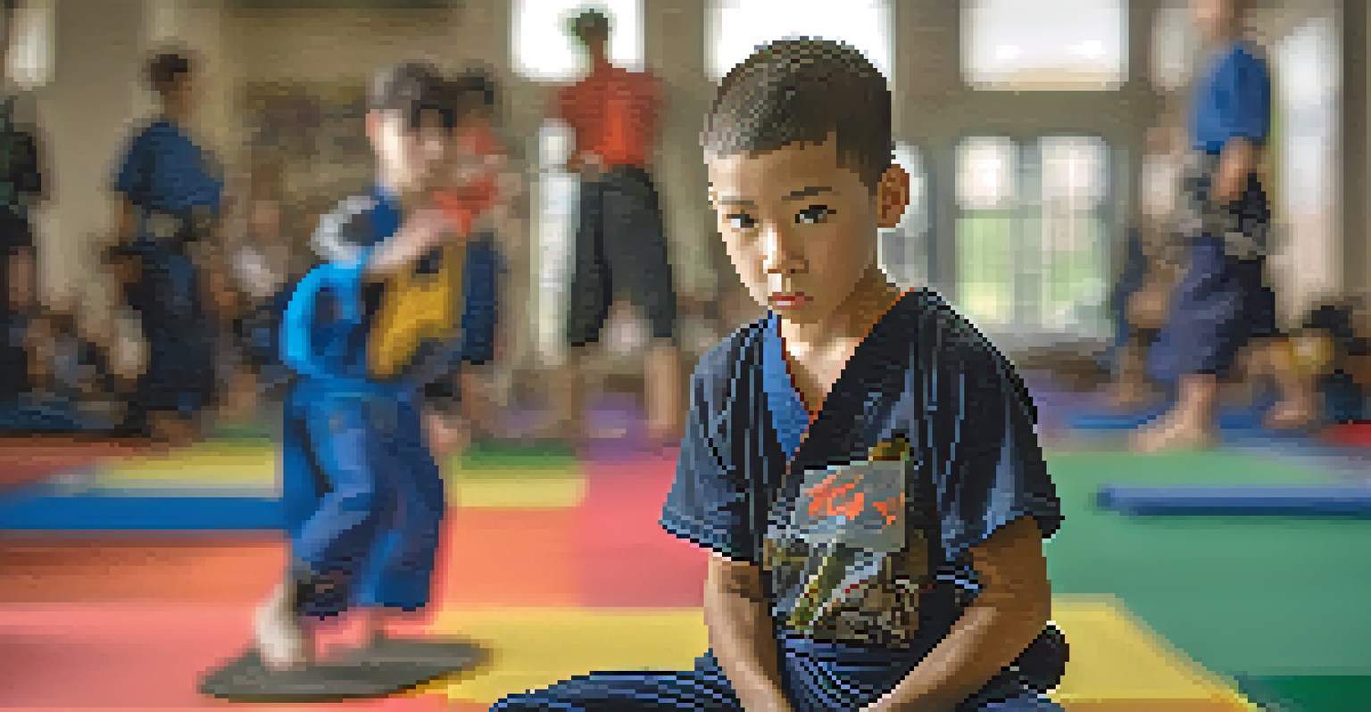A young martial artist with cerebral palsy practicing with specialized training gear, showing determination and focus.