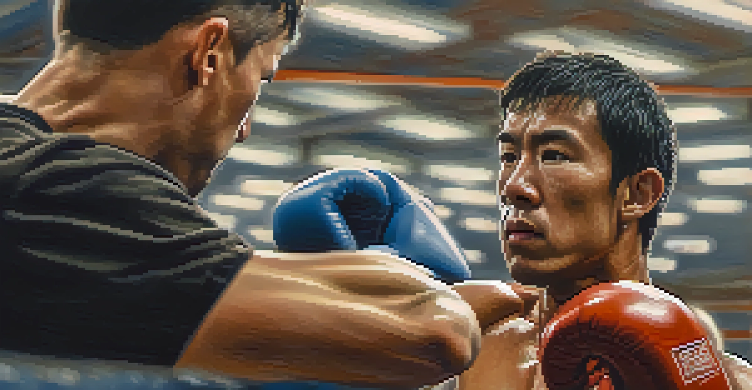 Close-up of a determined martial artist's face during sparring in a gym.